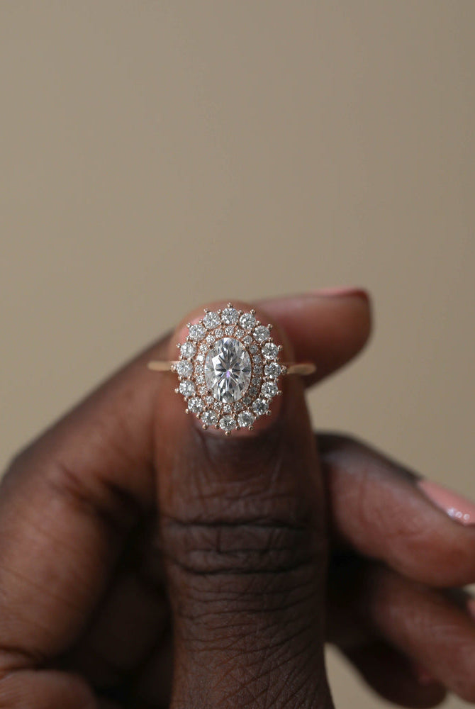 Cathedral Set Oval Double Halo Ring