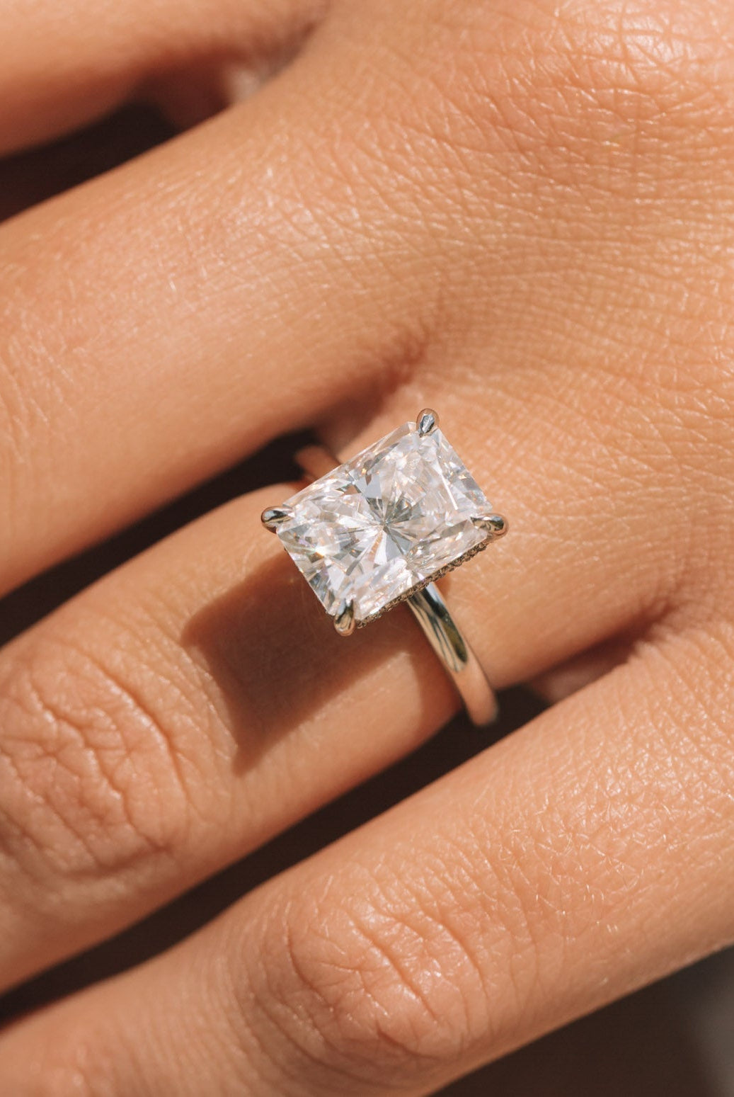 1.67CT Radiant Hidden Halo Moissanite Diamond Solitaire Engagement Ring