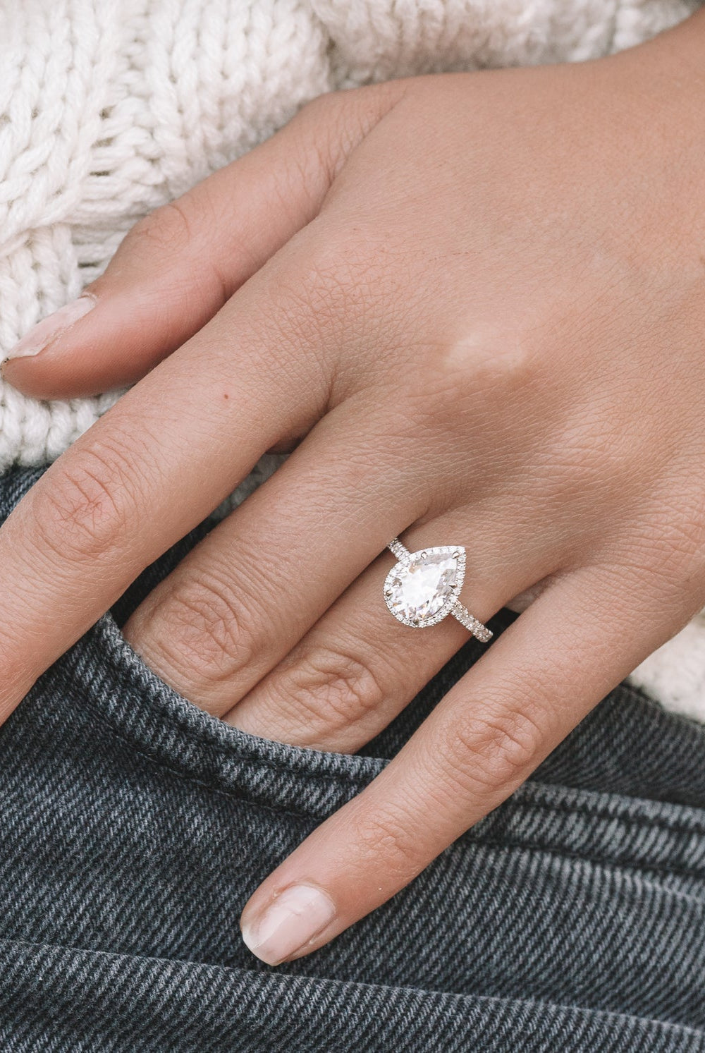 1.93CT Pear Halo Moissanite Diamond Pave Engagement Ring For Women