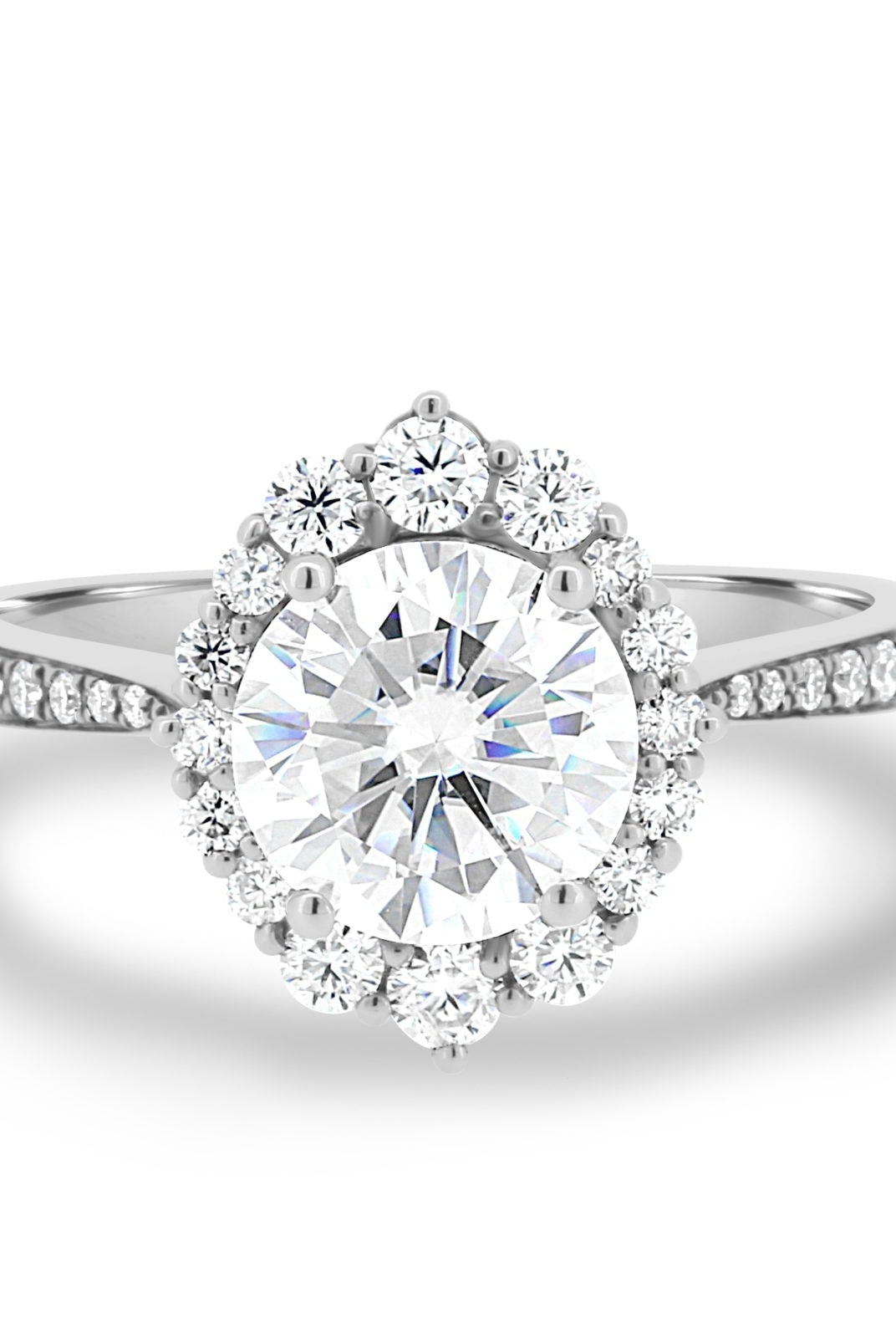 1.35CT Round Halo Moissanite Diamond Pave Engagement Ring In 14K Solid Gold