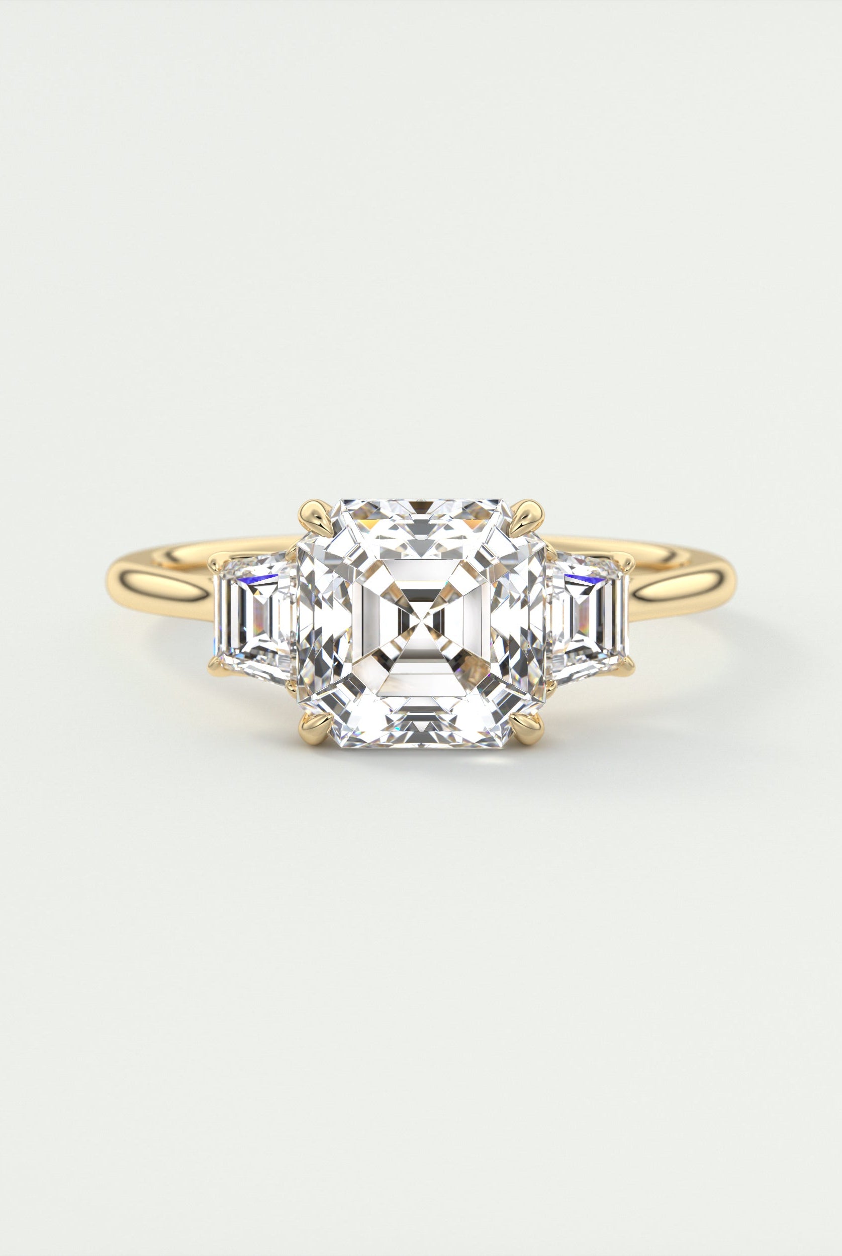 2CT Three Stone Asscher Moissanite Diamond Cathedral Set Engagement Ring