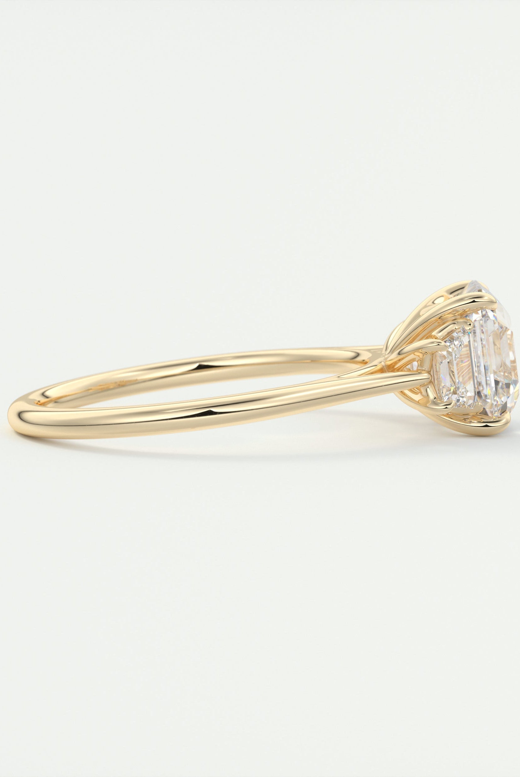 2CT Three Stone Asscher Moissanite Diamond Cathedral Set Engagement Ring