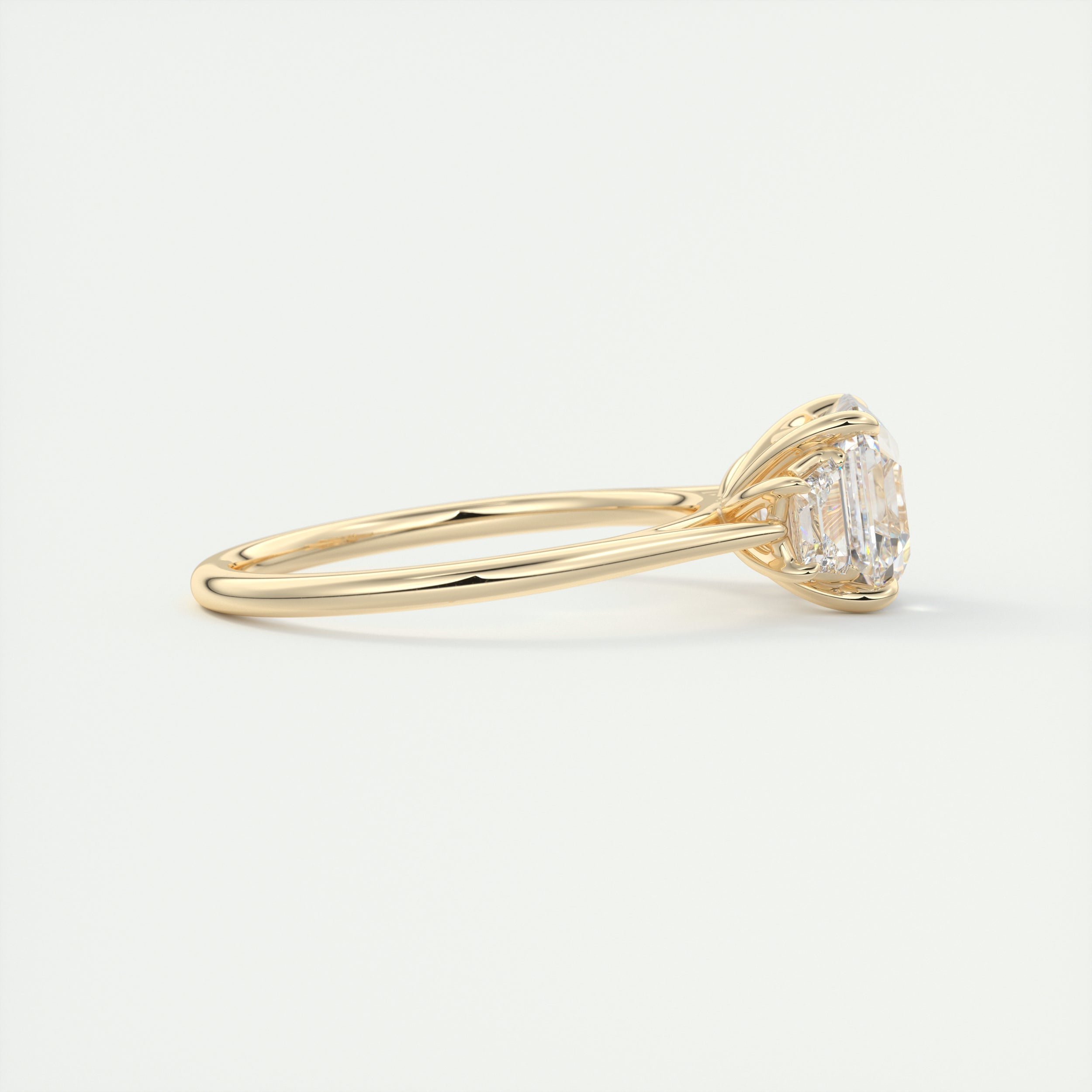 2CT Three Stone Asscher Moissanite Diamond Cathedral Set Engagement Ring