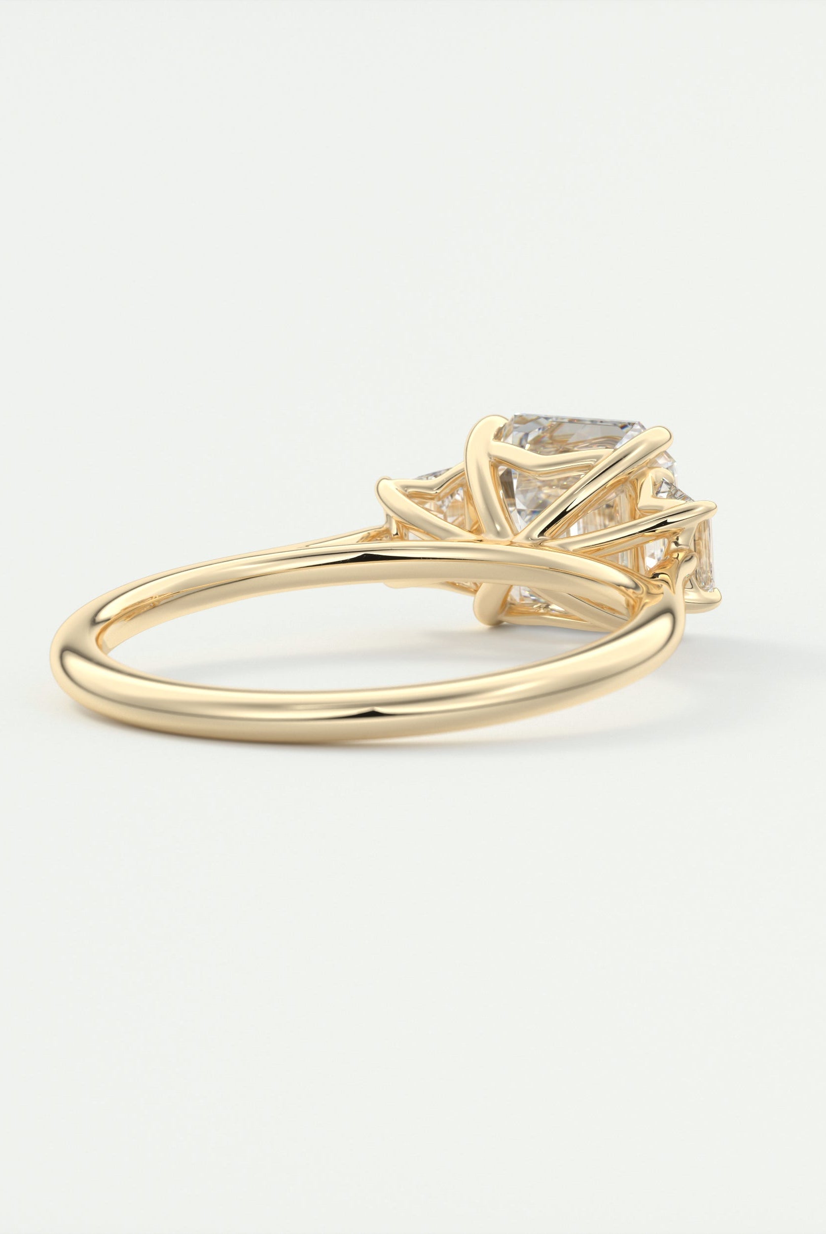 2CT Three Stone Asscher Moissanite Diamond Cathedral Set Engagement Ring