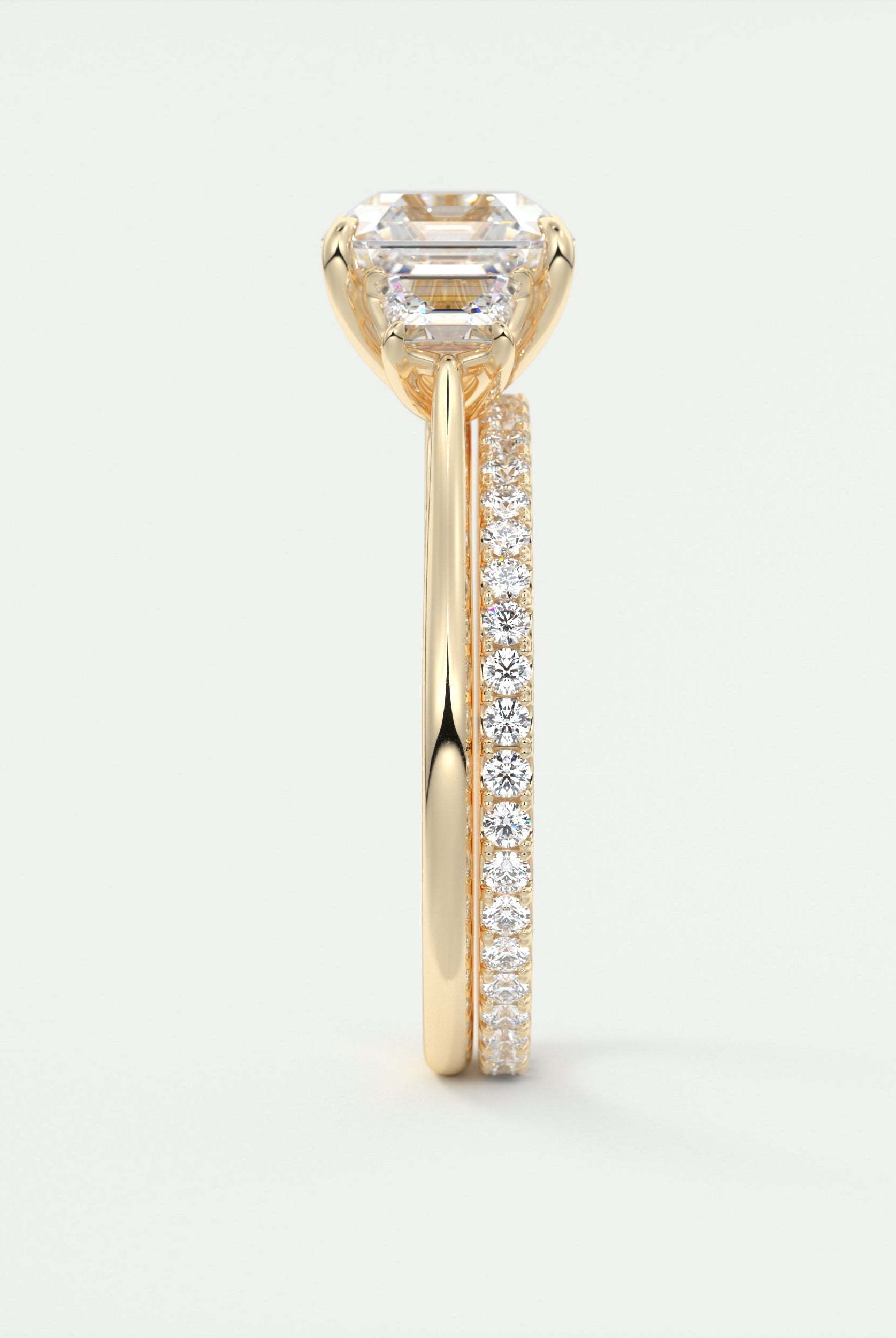 2CT Three Stone Asscher Moissanite Diamond Cathedral Set Engagement Ring