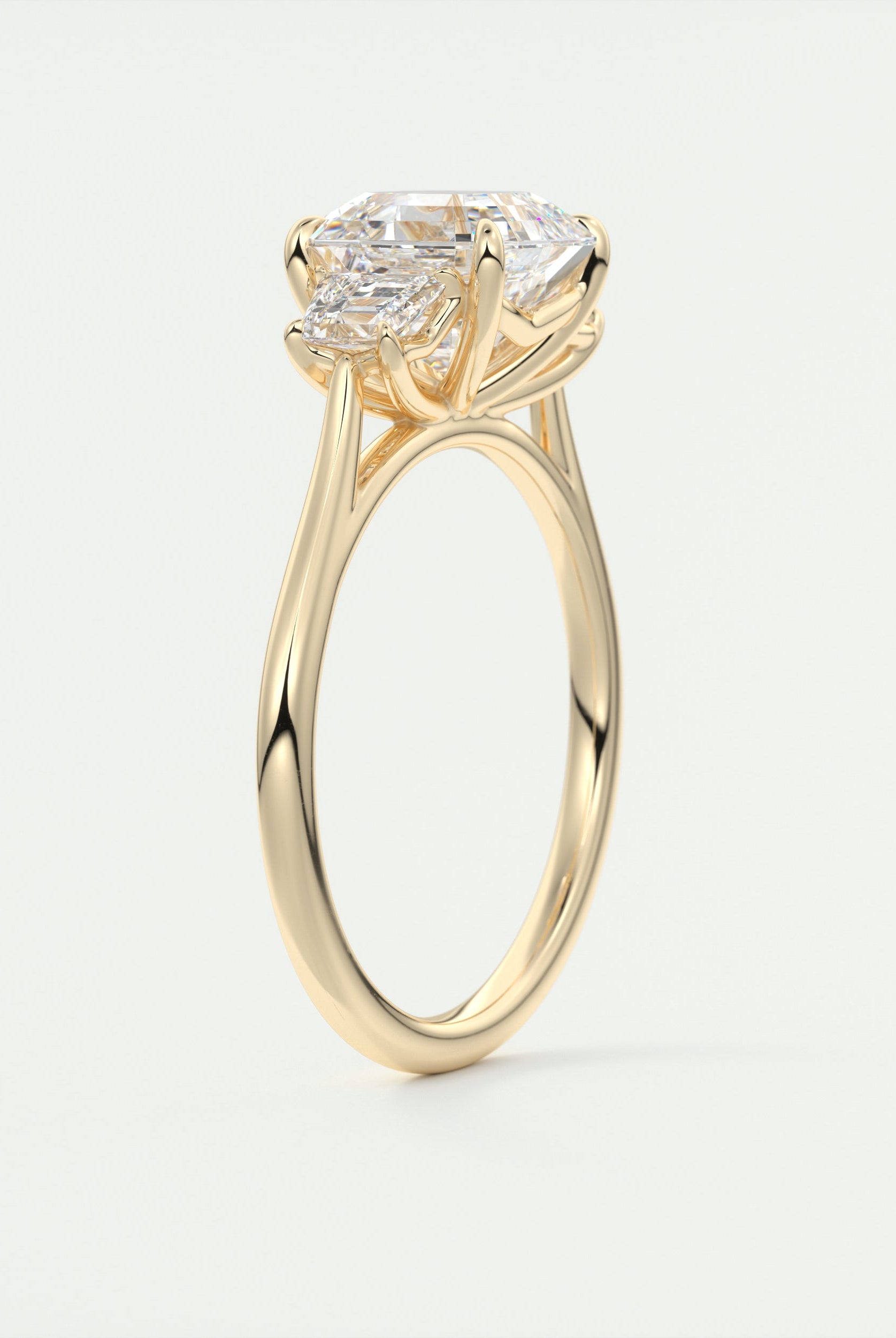 2CT Three Stone Asscher Moissanite Diamond Cathedral Set Engagement Ring
