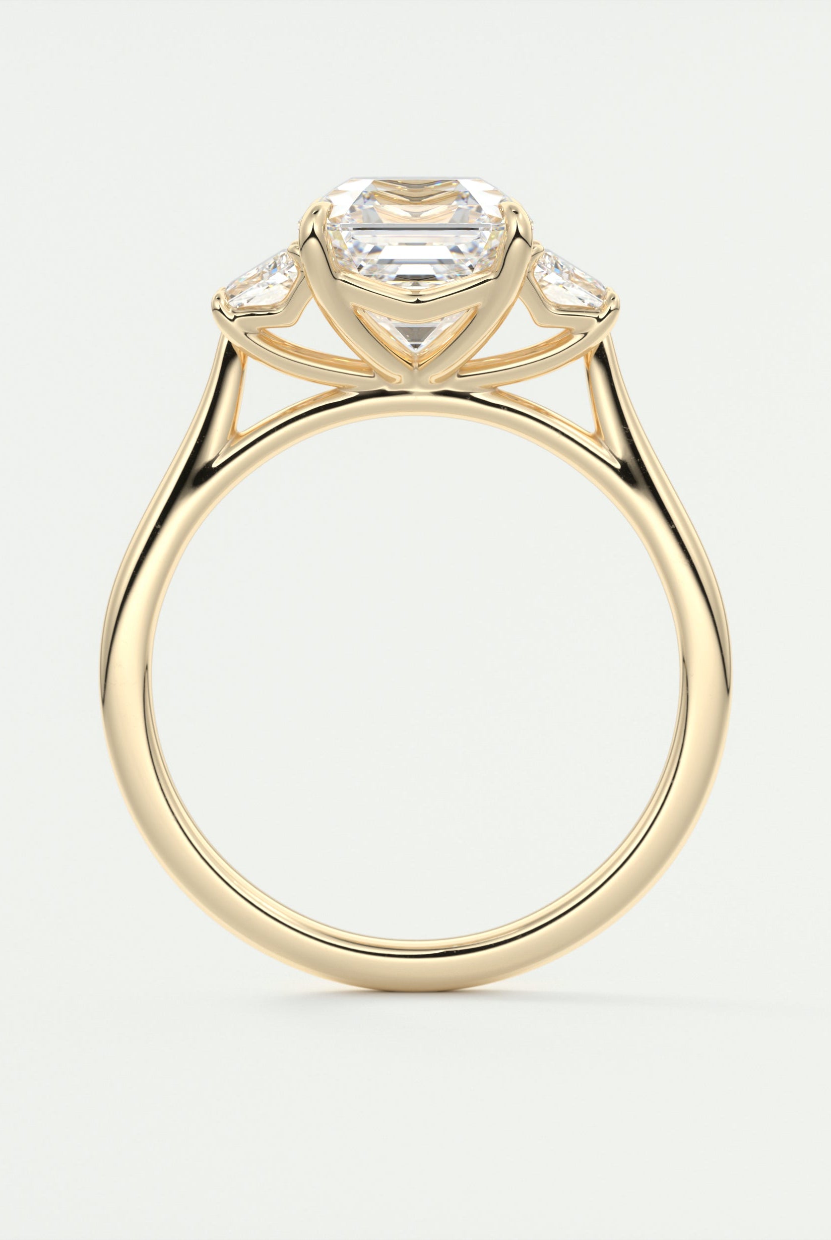 2CT Three Stone Asscher Moissanite Diamond Cathedral Set Engagement Ring