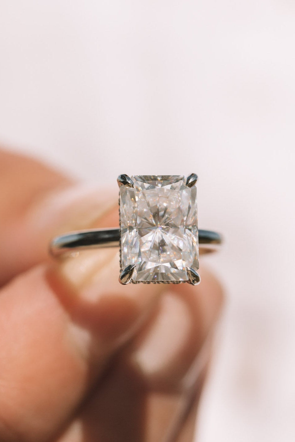 1.67CT Radiant Hidden Halo Moissanite Diamond Solitaire Engagement Ring