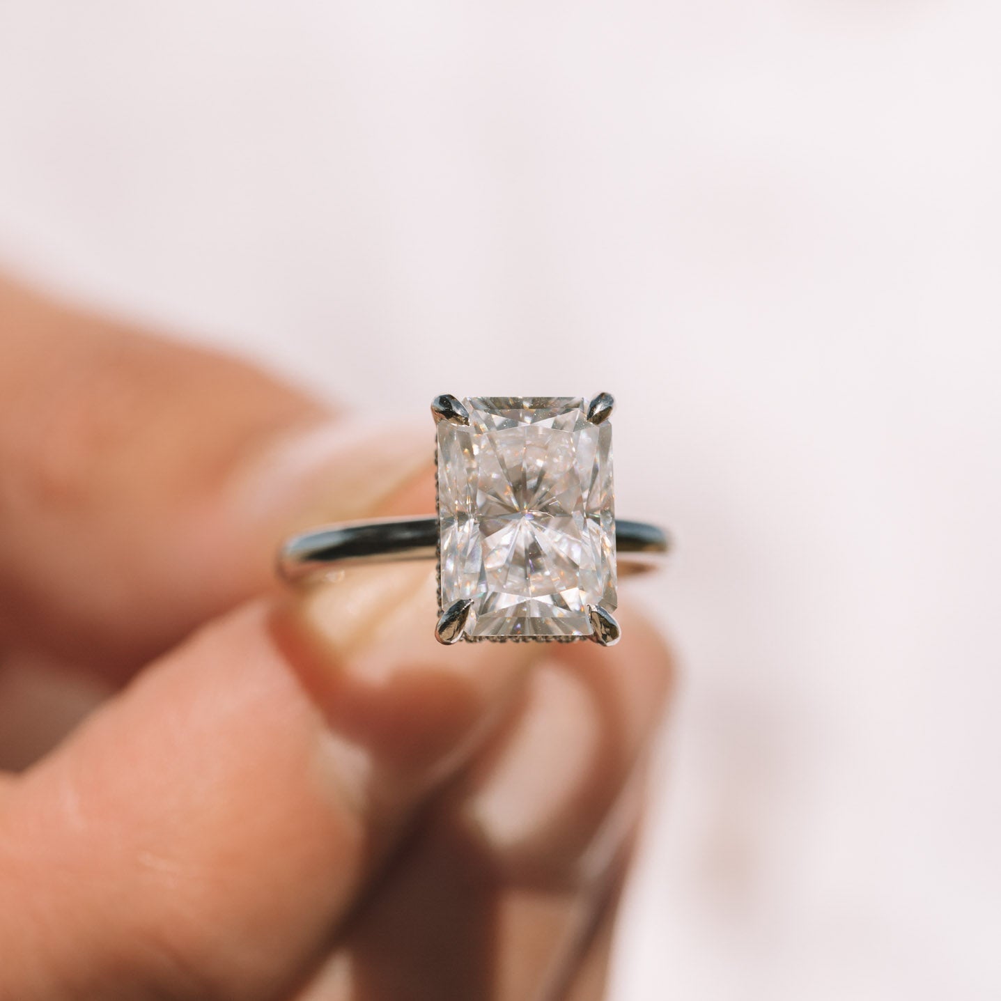 1.67CT Radiant Hidden Halo Moissanite Diamond Solitaire Engagement Ring