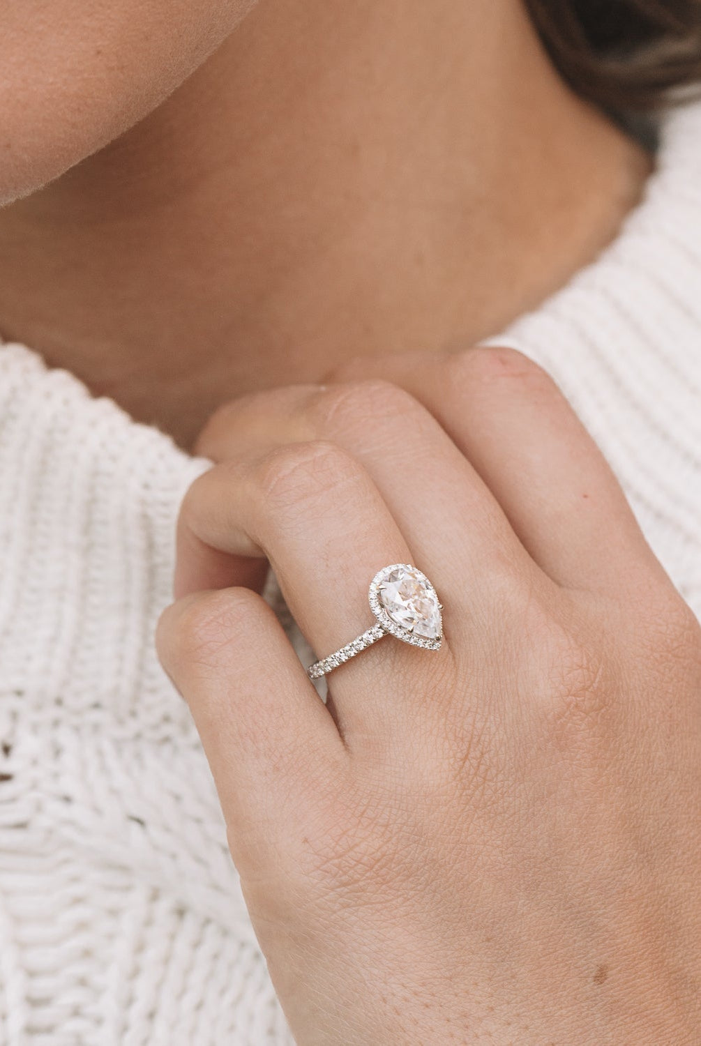 1.93CT Pear Halo Moissanite Diamond Pave Engagement Ring For Women