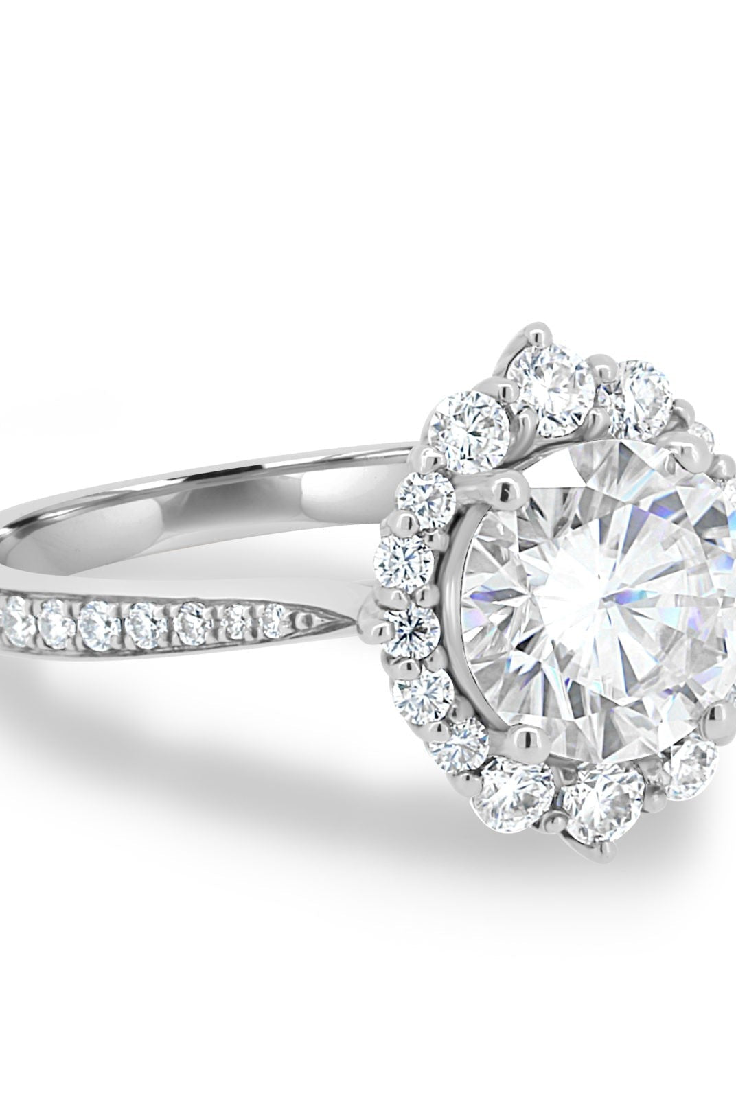 1.35CT Round Halo Moissanite Diamond Pave Engagement Ring In 14K Solid Gold