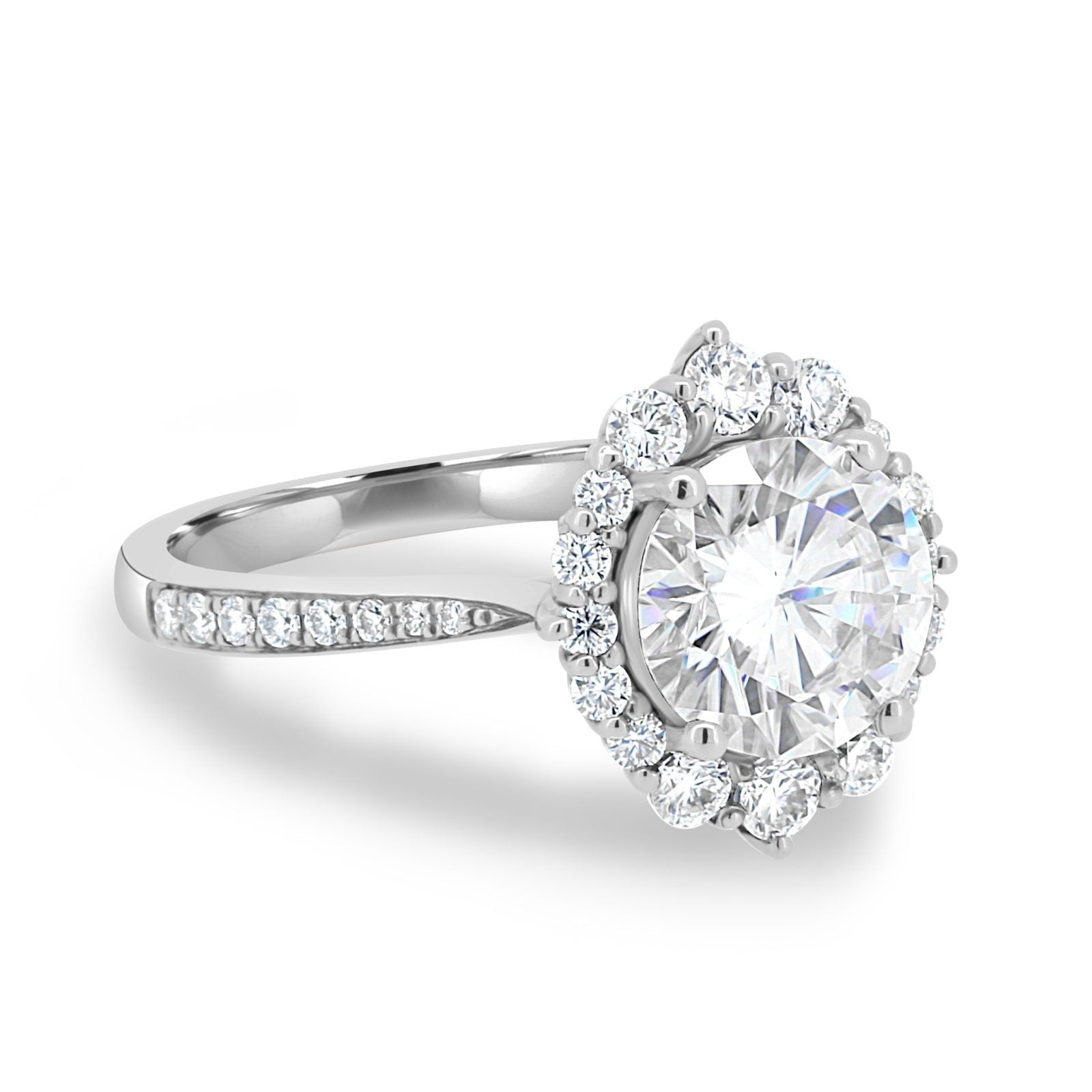 1.35CT Round Halo Moissanite Diamond Pave Engagement Ring In 14K Solid Gold