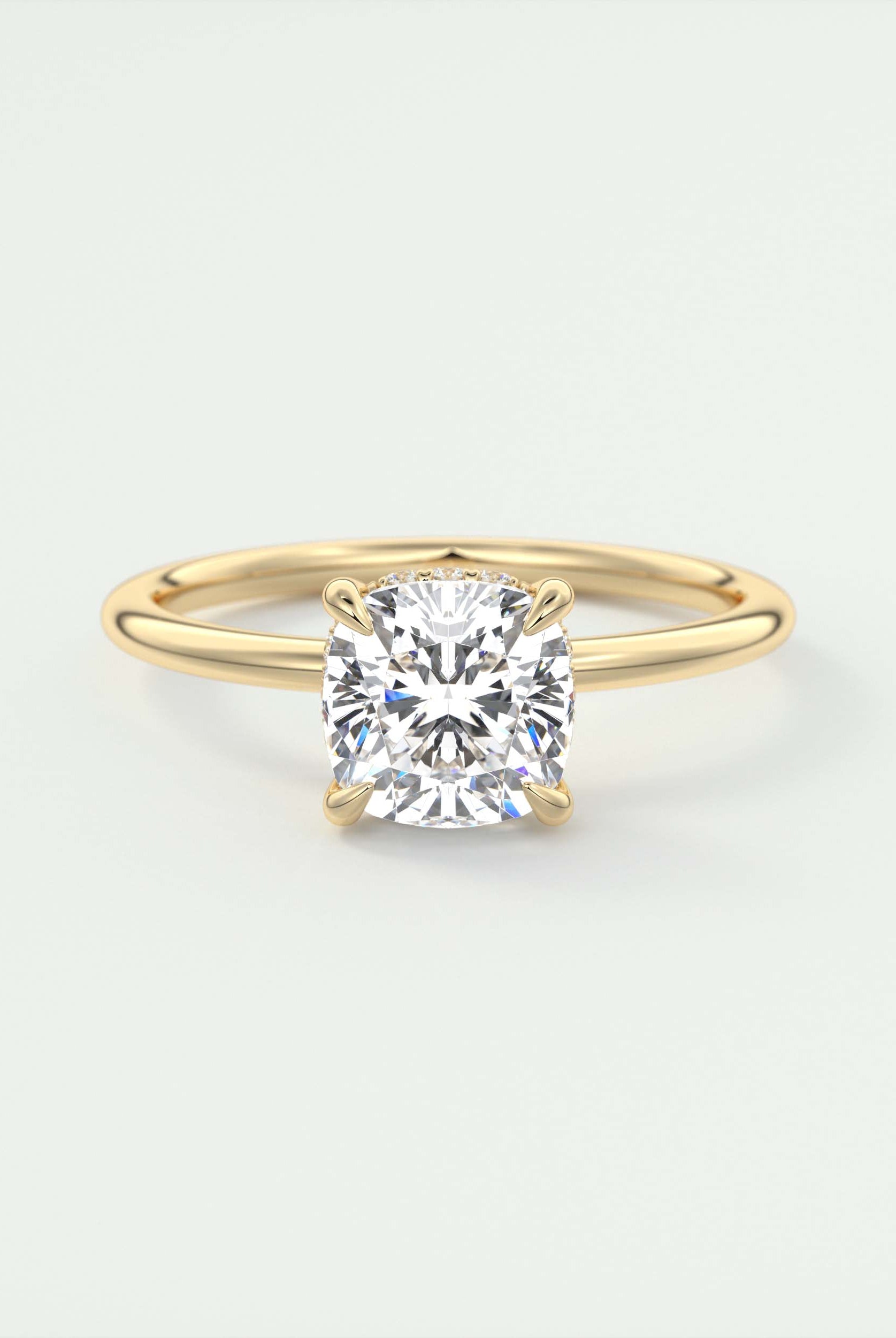 2CT Cushion Hidden Halo Moissanite Diamond Solitaire Engagement Ring