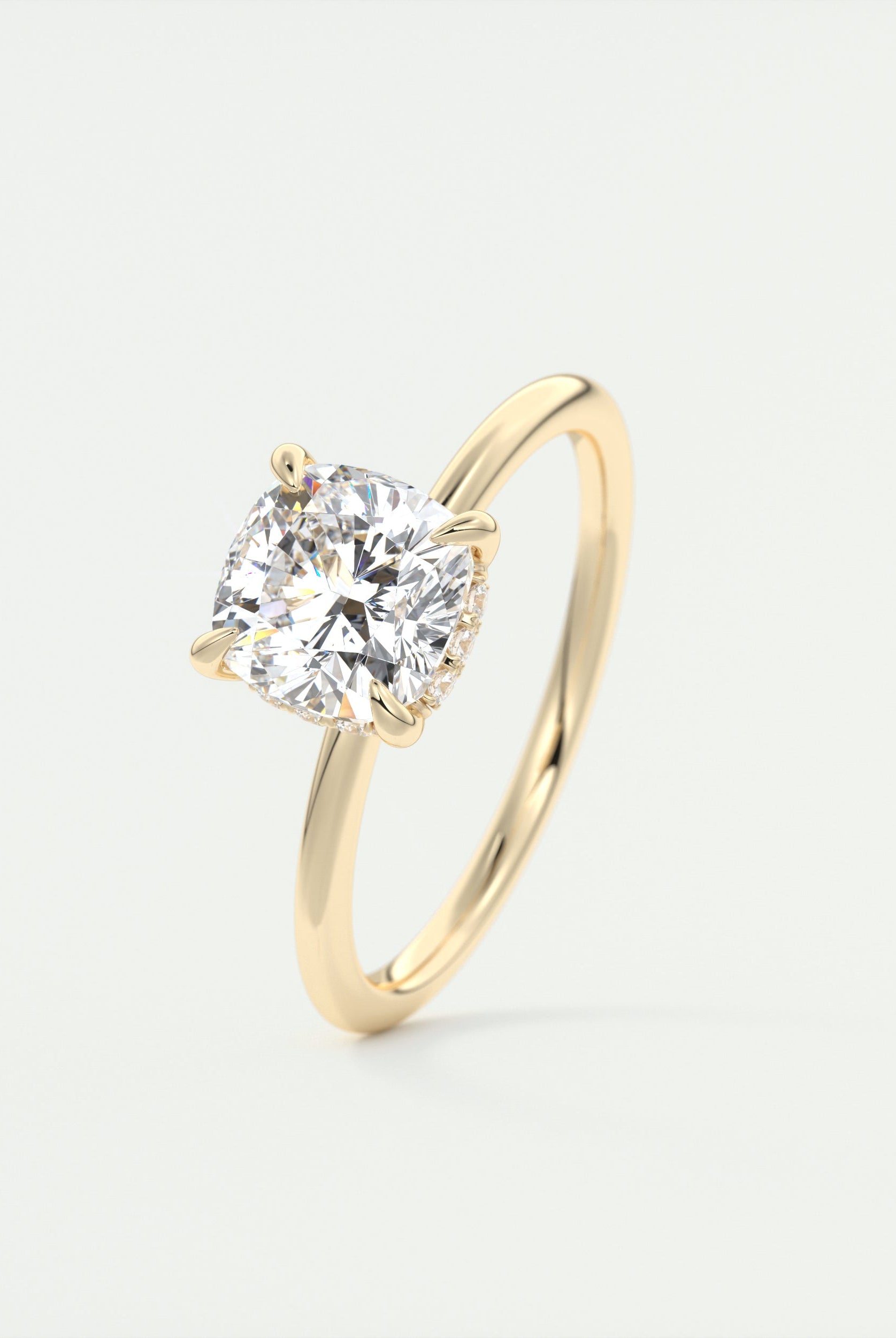 2CT Cushion Hidden Halo Moissanite Diamond Solitaire Engagement Ring