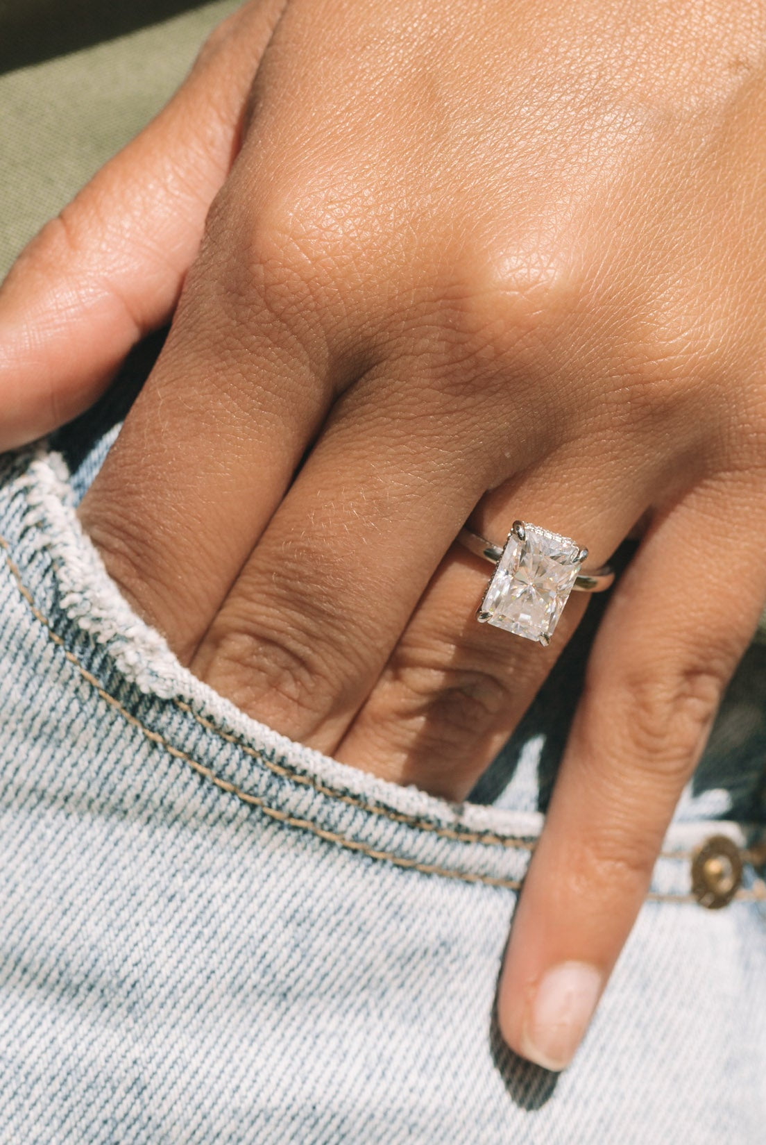 1.67CT Radiant Hidden Halo Moissanite Diamond Solitaire Engagement Ring