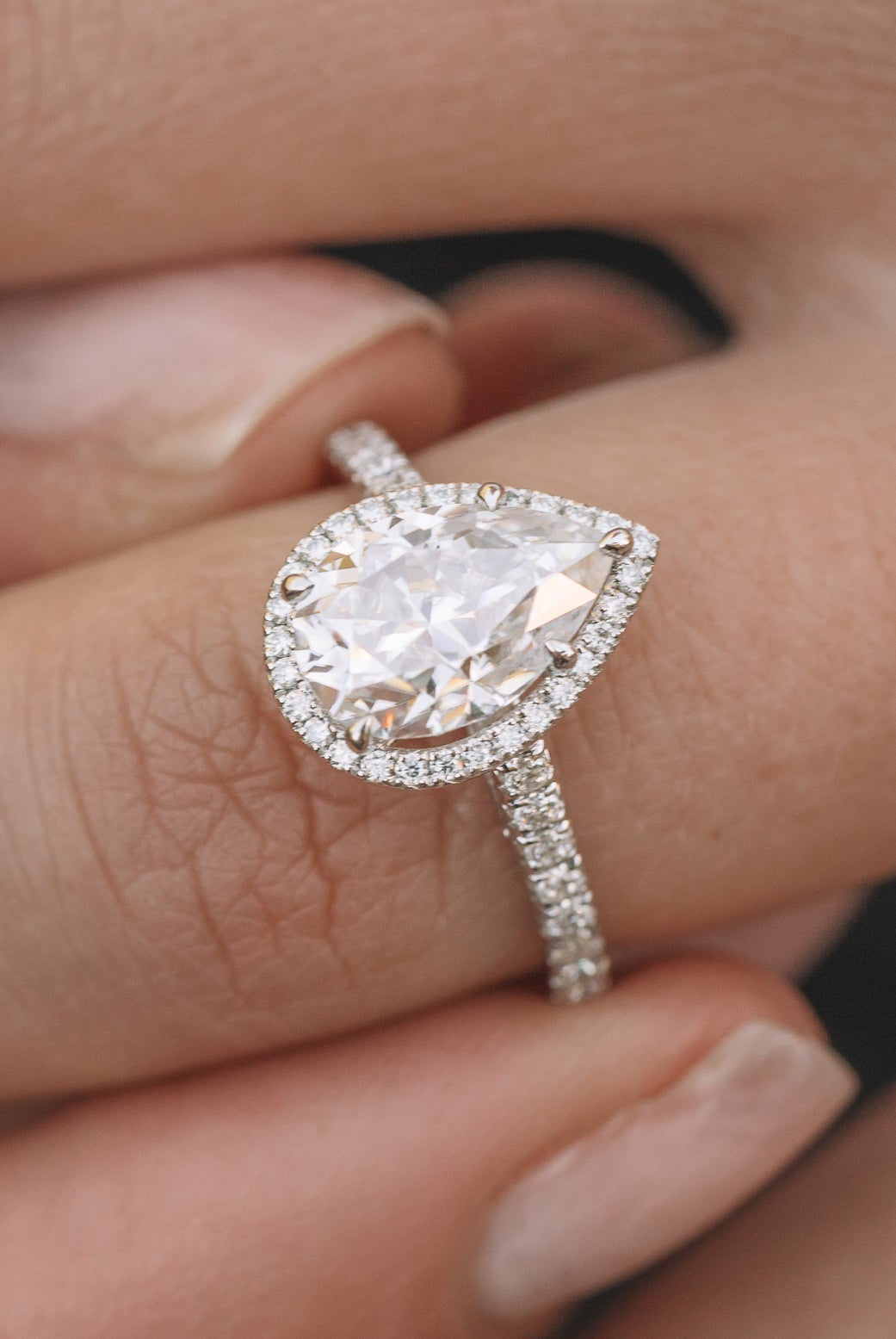 1.93CT Pear Halo Moissanite Diamond Pave Engagement Ring For Women
