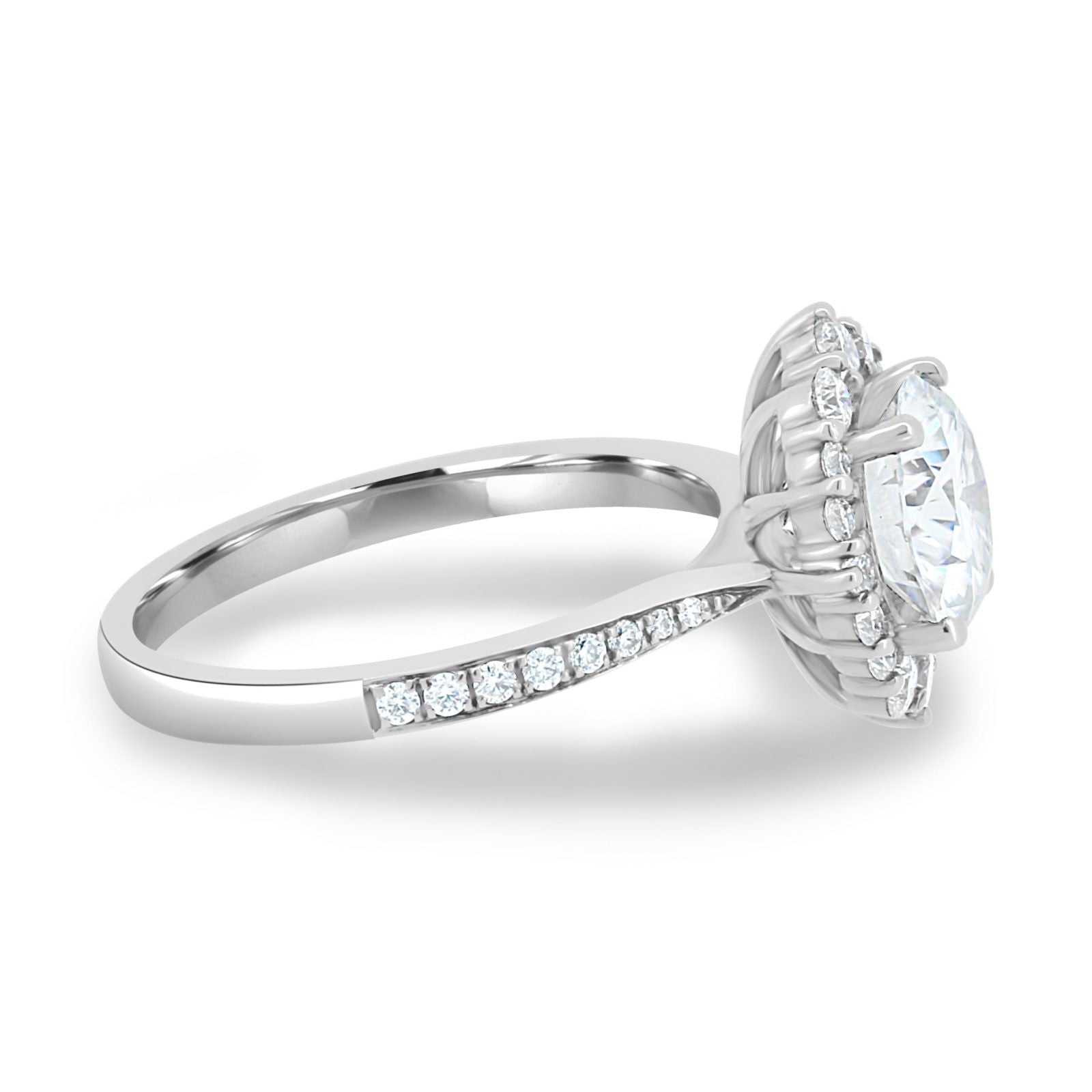 1.35CT Round Halo Moissanite Diamond Pave Engagement Ring In 14K Solid Gold