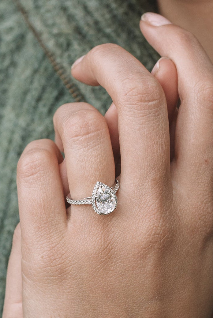 1.93CT Pear Halo Moissanite Diamond Pave Engagement Ring For Women
