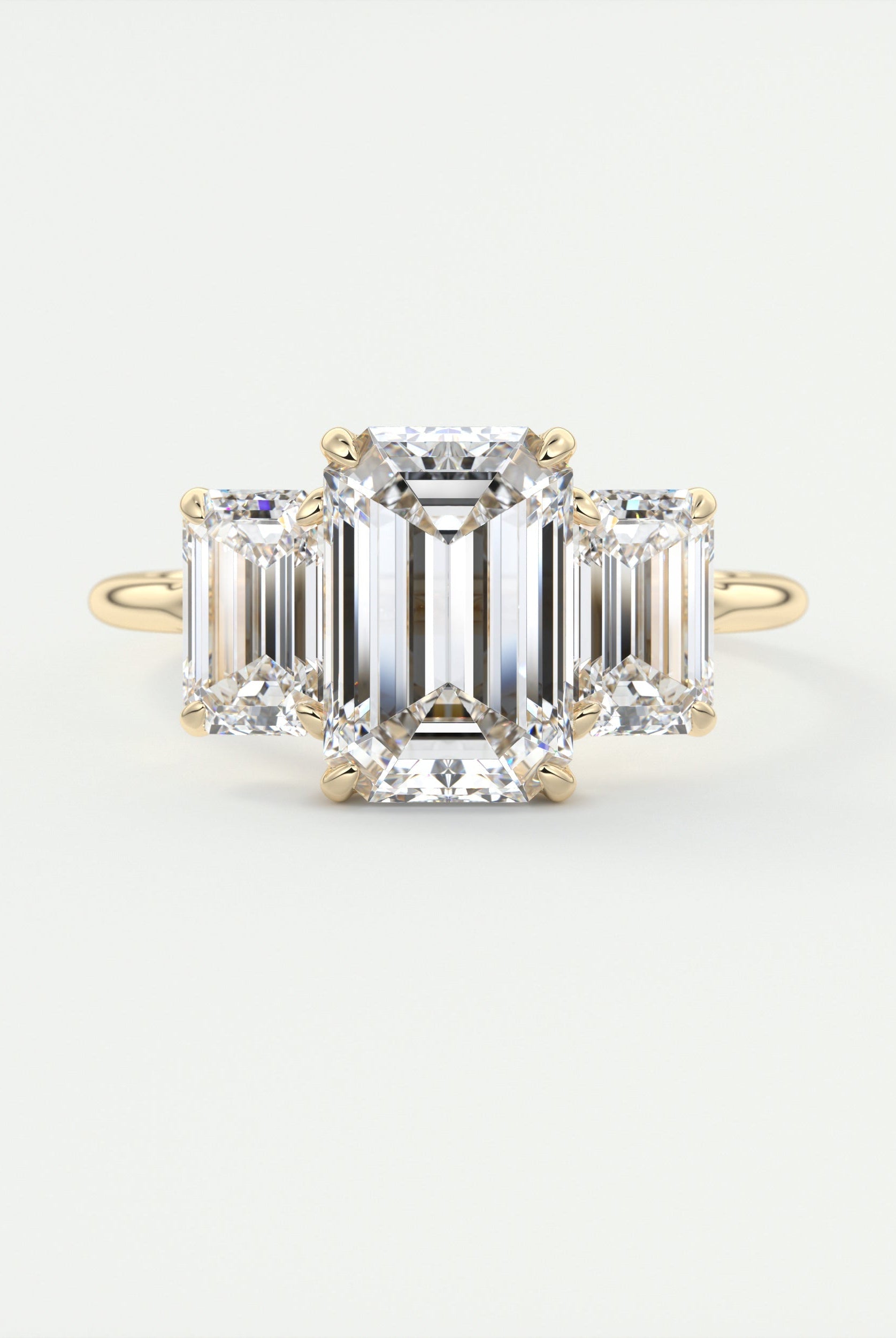 2CT Three Stone Emerald Cut Moissanite Diamond Cathedral Set Engagement Ring
