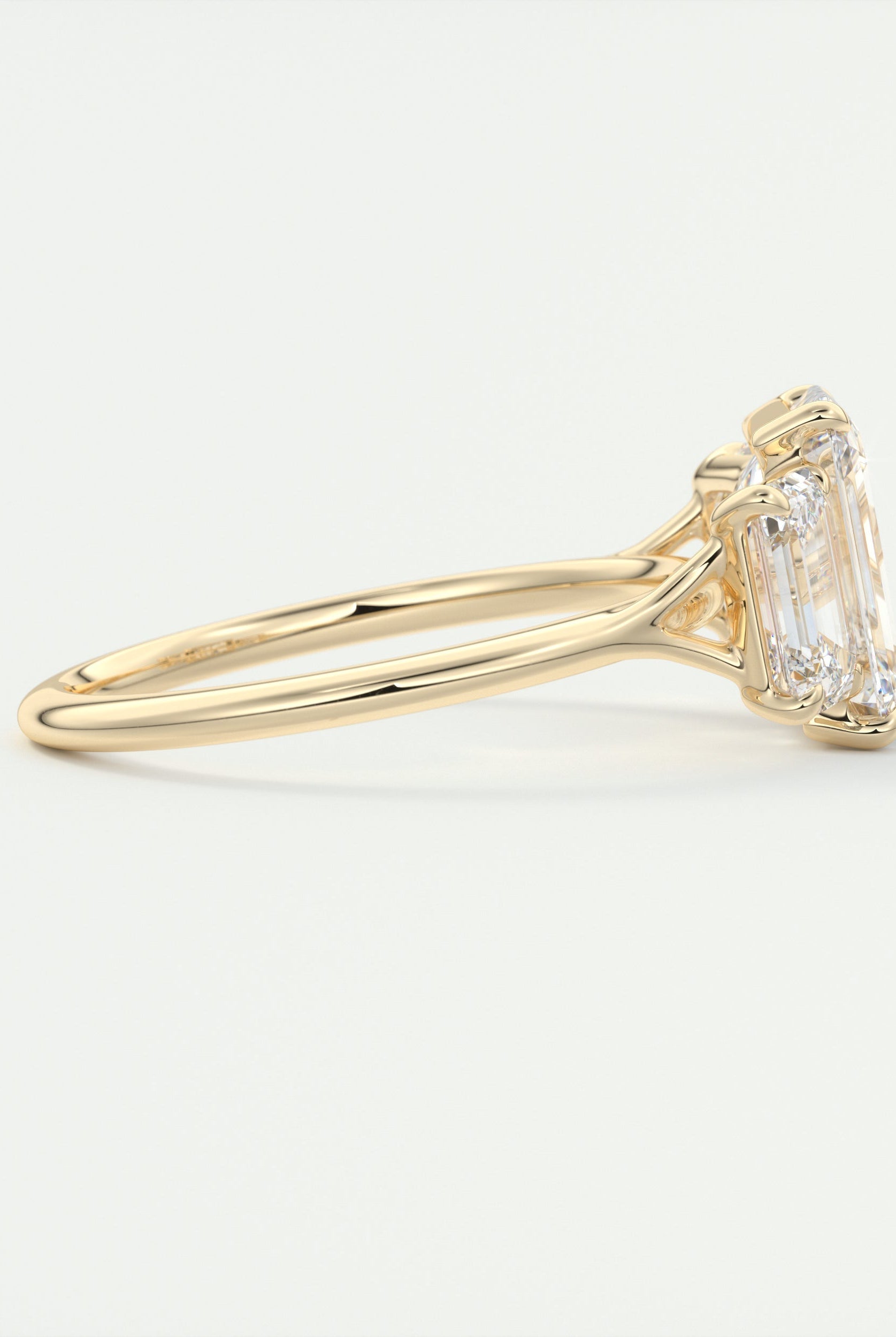 2CT Three Stone Emerald Cut Moissanite Diamond Cathedral Set Engagement Ring