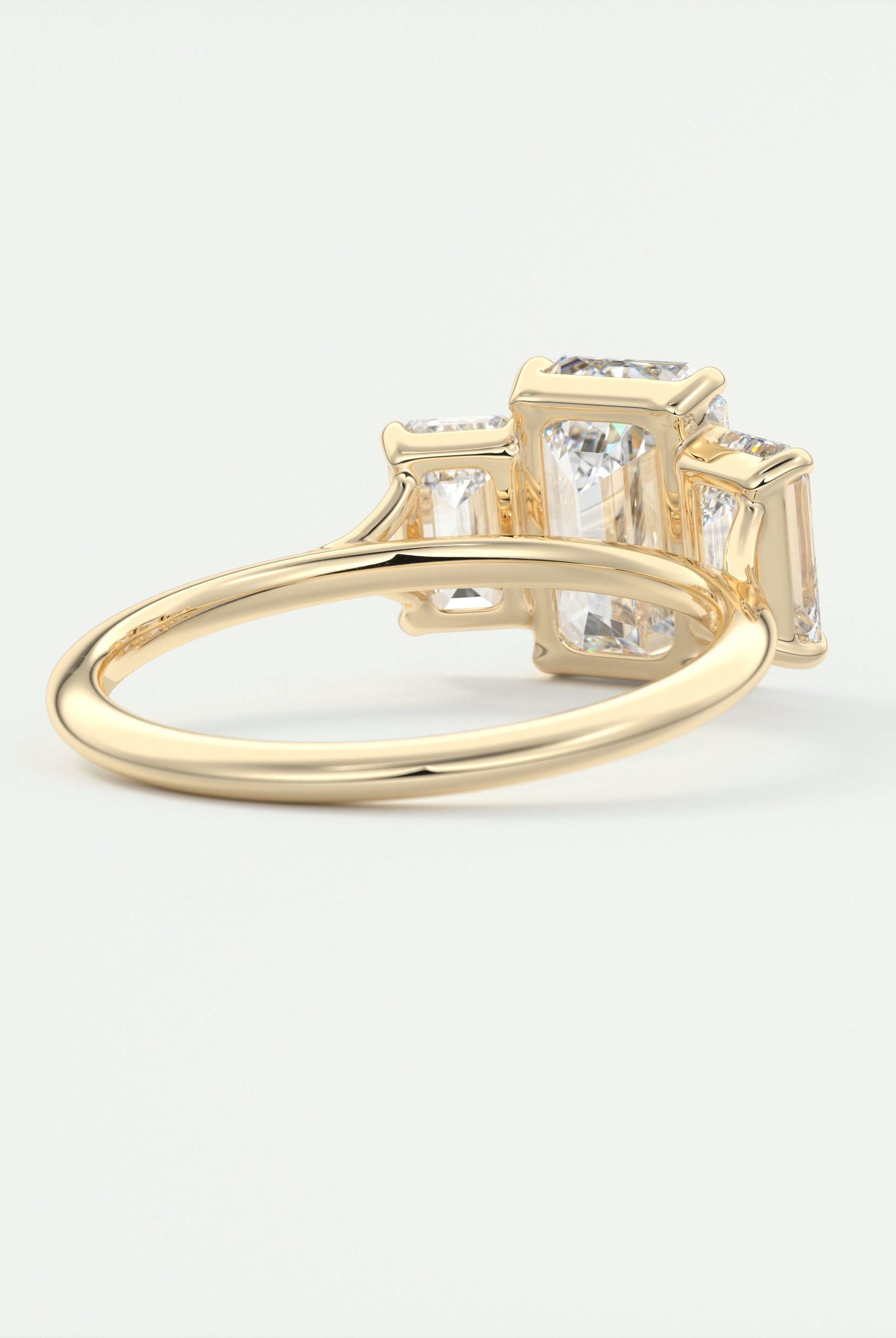 2CT Three Stone Emerald Cut Moissanite Diamond Cathedral Set Engagement Ring