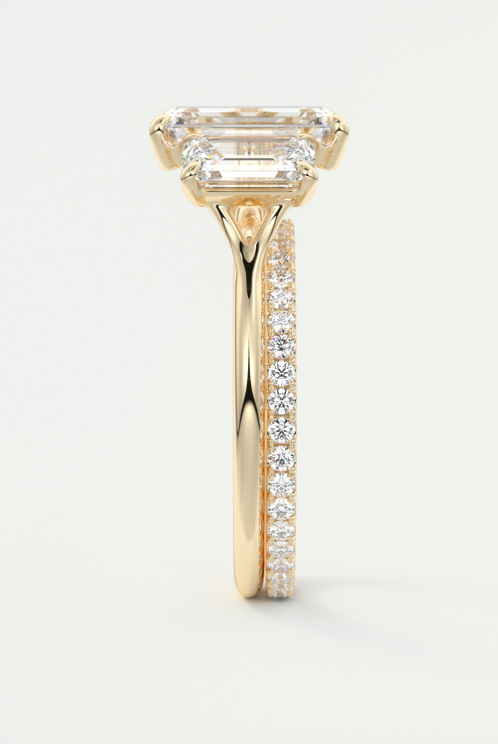 moissanite2CT Three Stone Emerald Cut Moissanite Diamond Cathedral Set Engagement Ringjewelry with retro-inspired styles