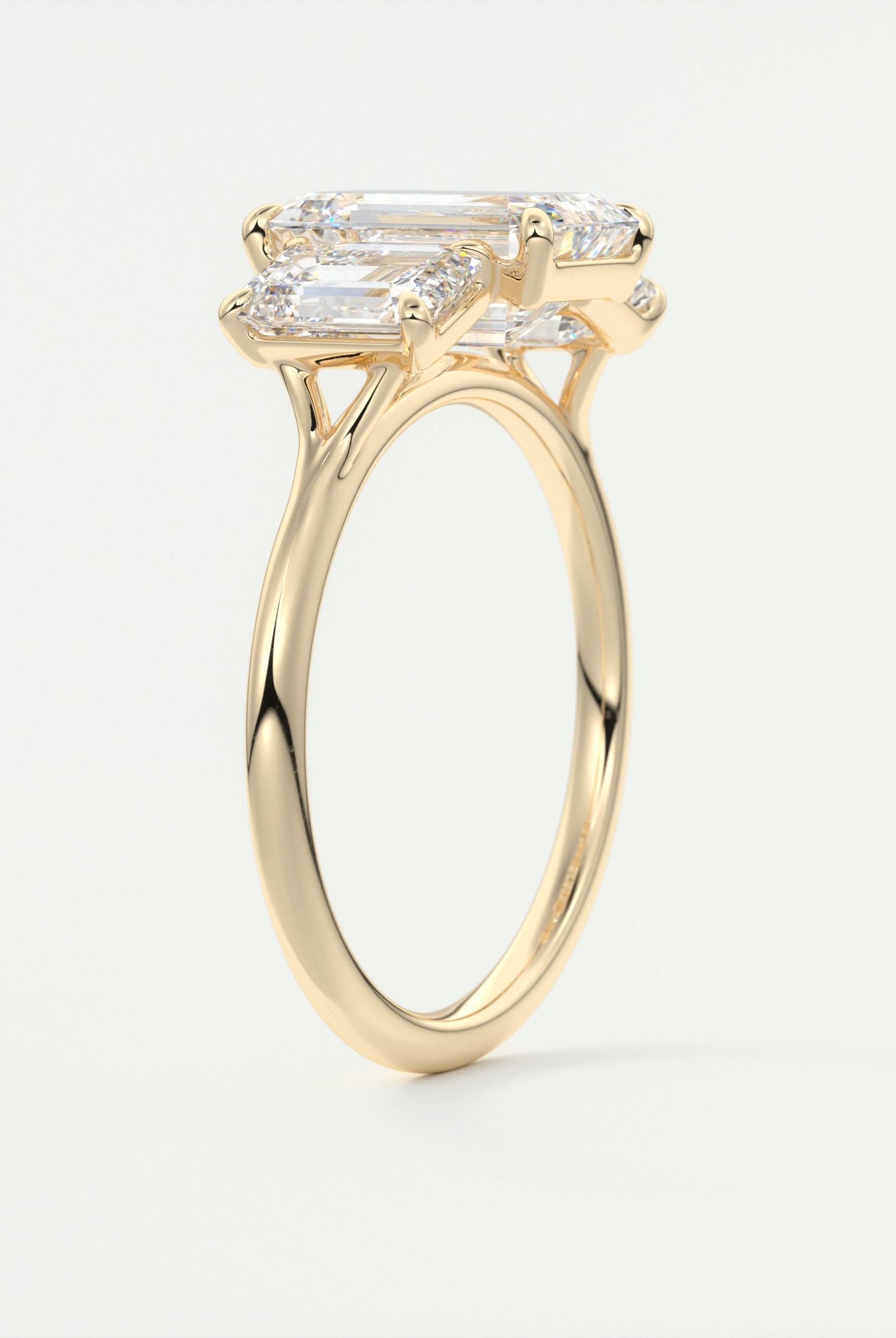 2CT Three Stone Emerald Cut Moissanite Diamond Cathedral Set Engagement Ring