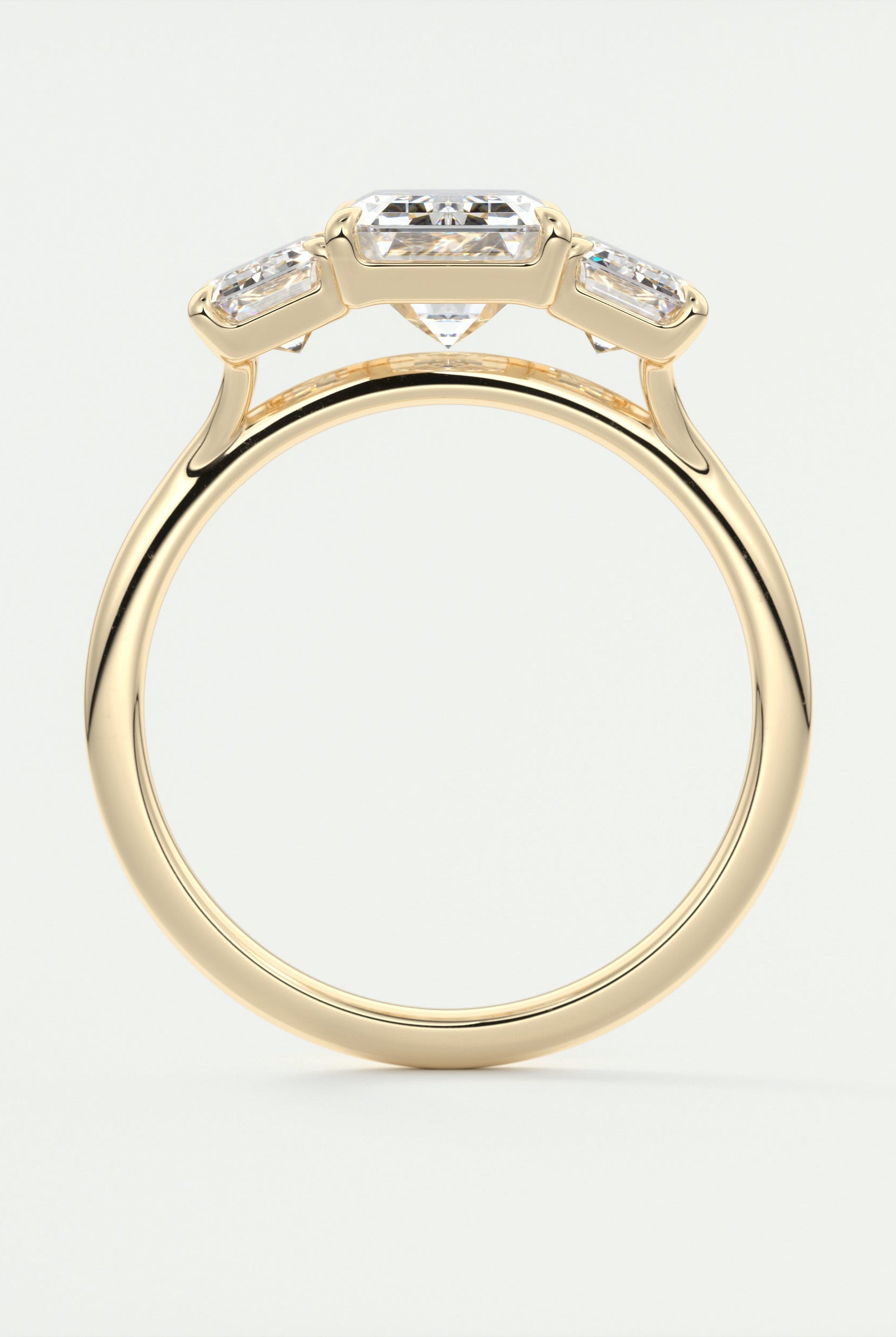 2CT Three Stone Emerald Cut Moissanite Diamond Cathedral Set Engagement Ring