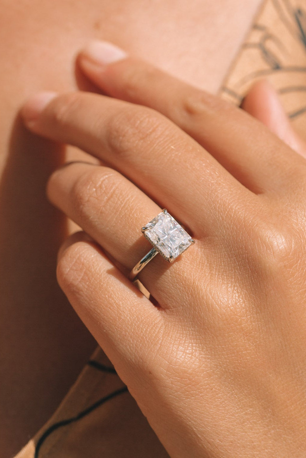 1.67CT Radiant Hidden Halo Moissanite Diamond Solitaire Engagement Ring