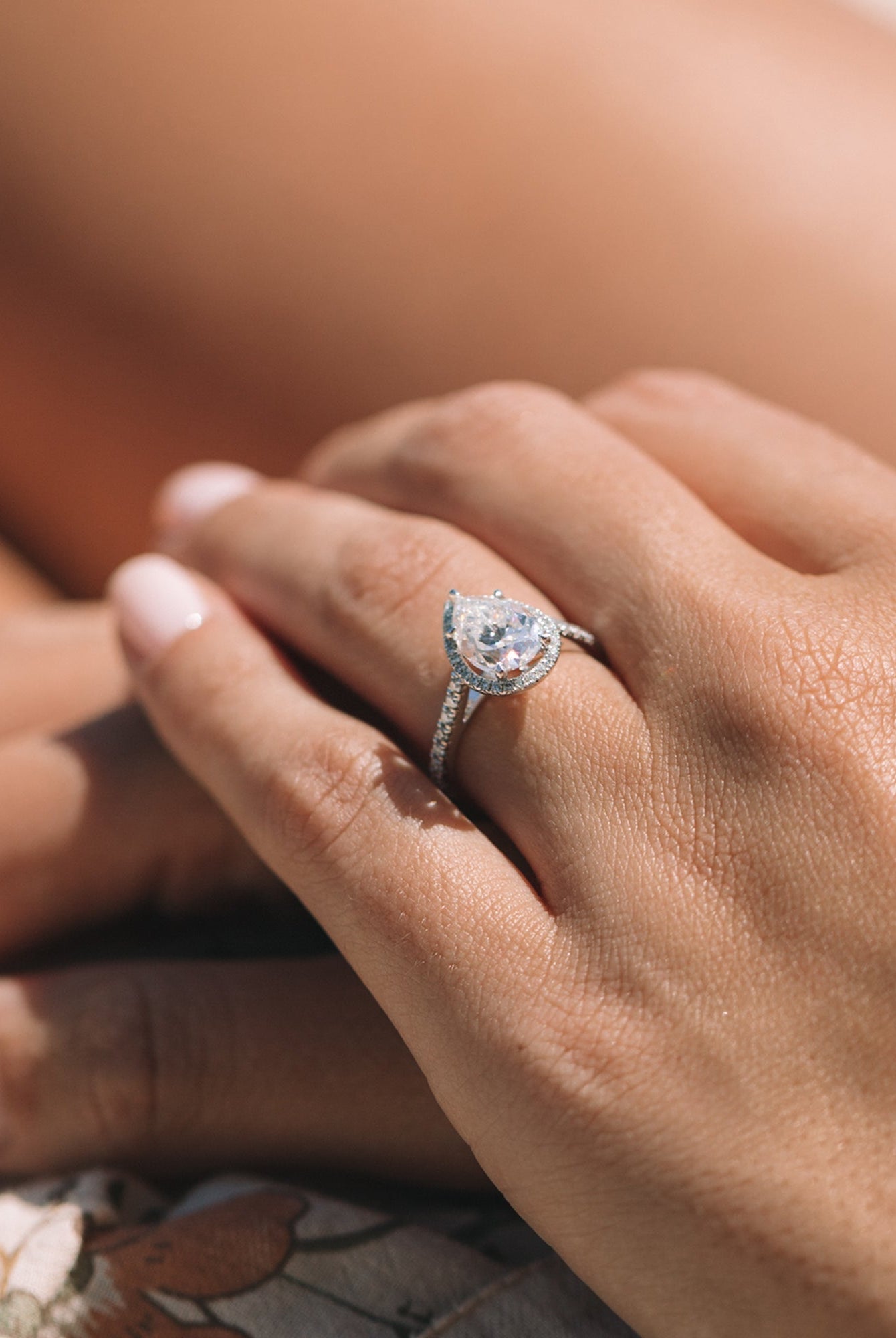 1.93CT Pear Halo Moissanite Diamond Pave Engagement Ring For Women