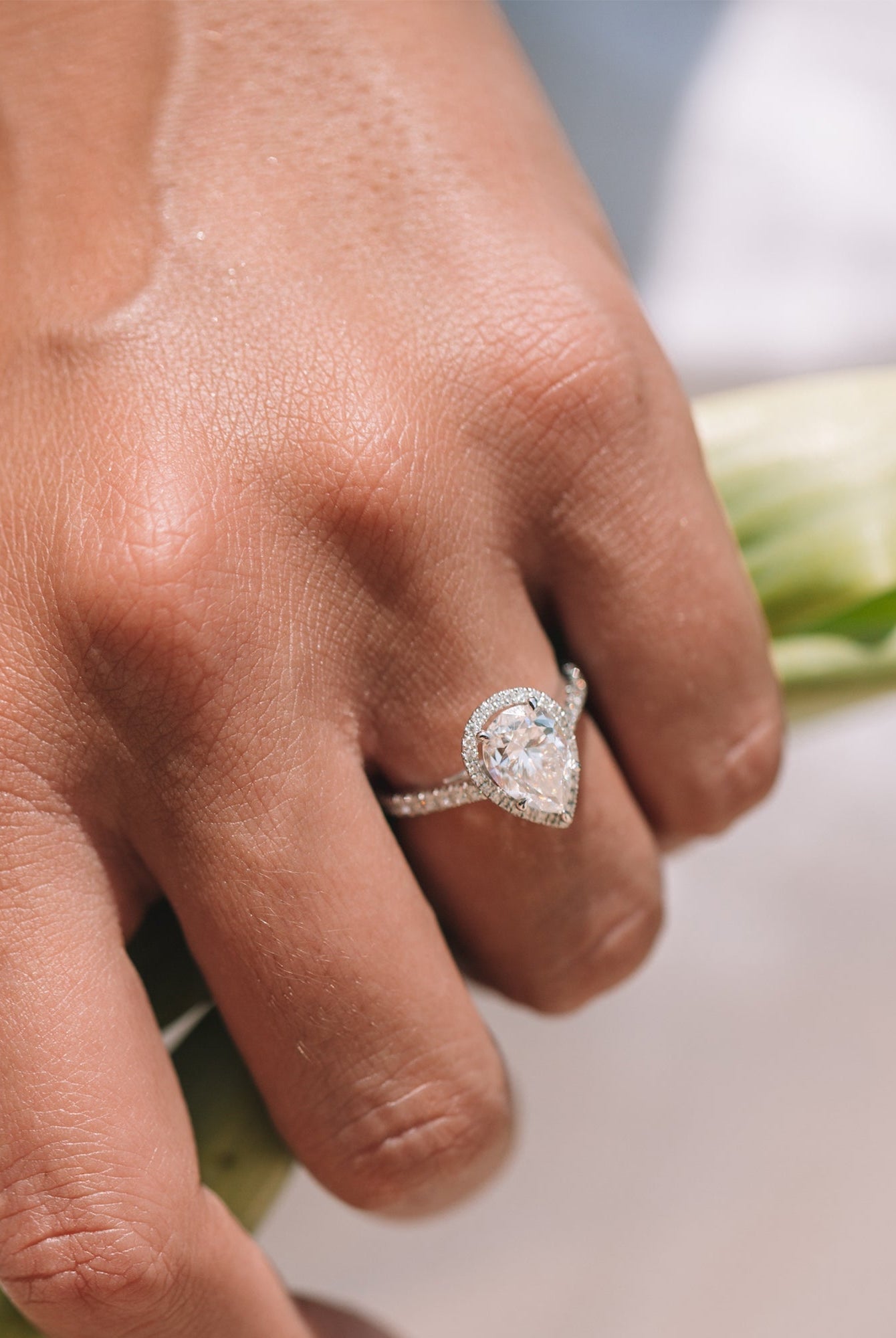 1.93CT Pear Halo Moissanite Diamond Pave Engagement Ring For Women