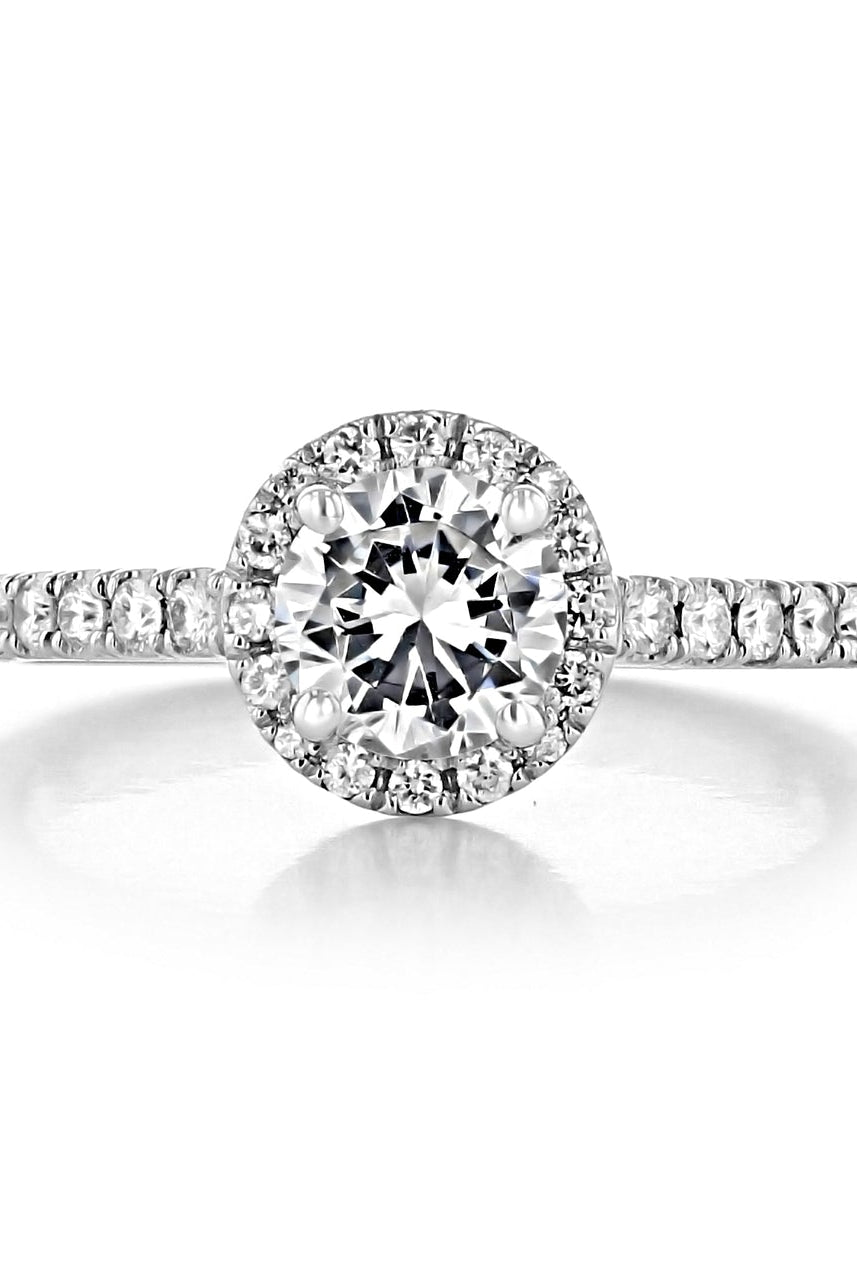 1.0ct Round Halo Moissanite Diamond Pave Engagement Ring For Her In 18K Solid Gold