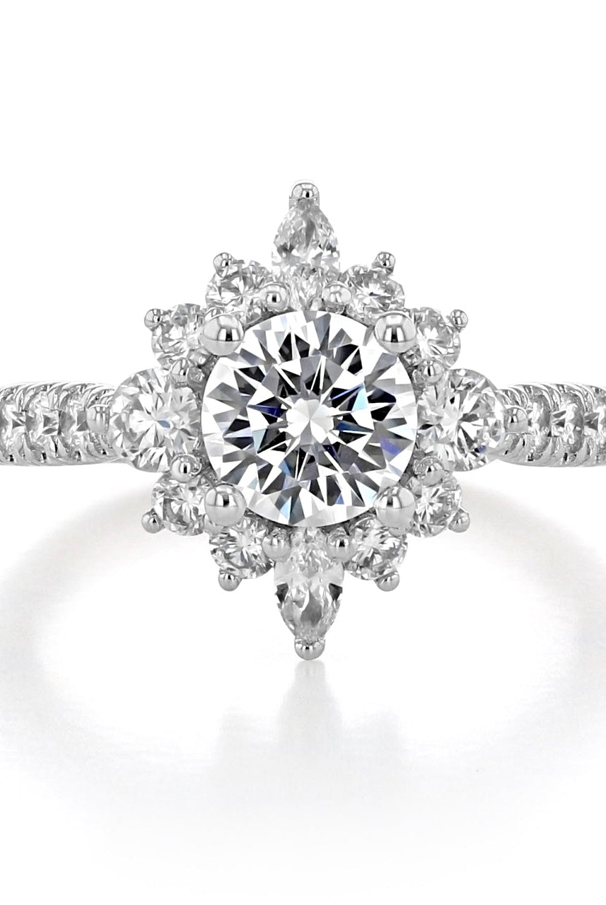 1.0ct Round Cluster Moissanite Diamond Pave Engagement Ring In 14K Solid Gold