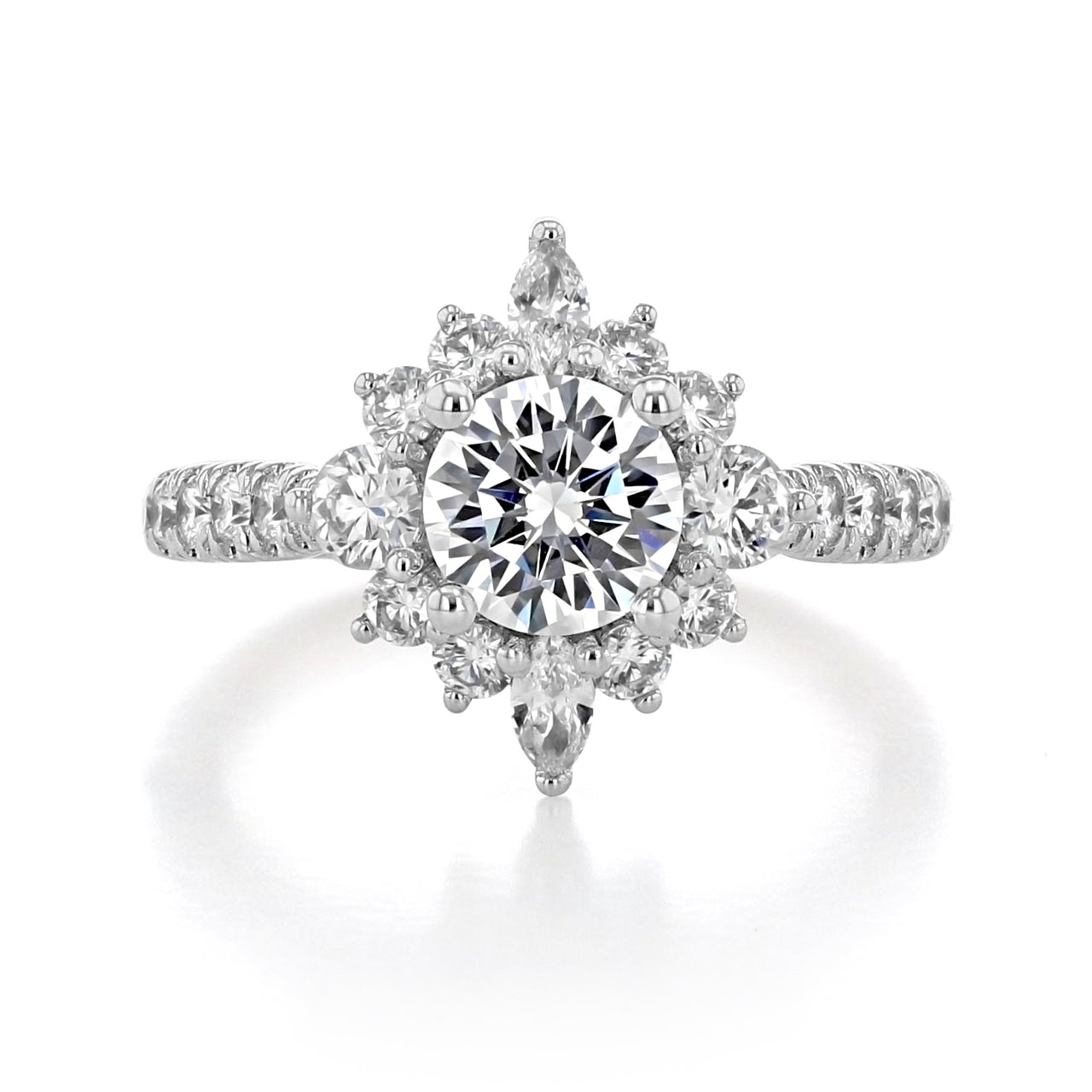 1.0ct Round Cluster Moissanite Diamond Pave Engagement Ring In 14K Solid Gold