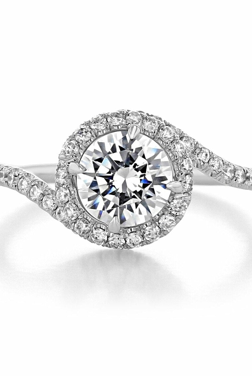 1.0CT Round Four Prong Moissanite Diamond Halo Engagement Ring For Women