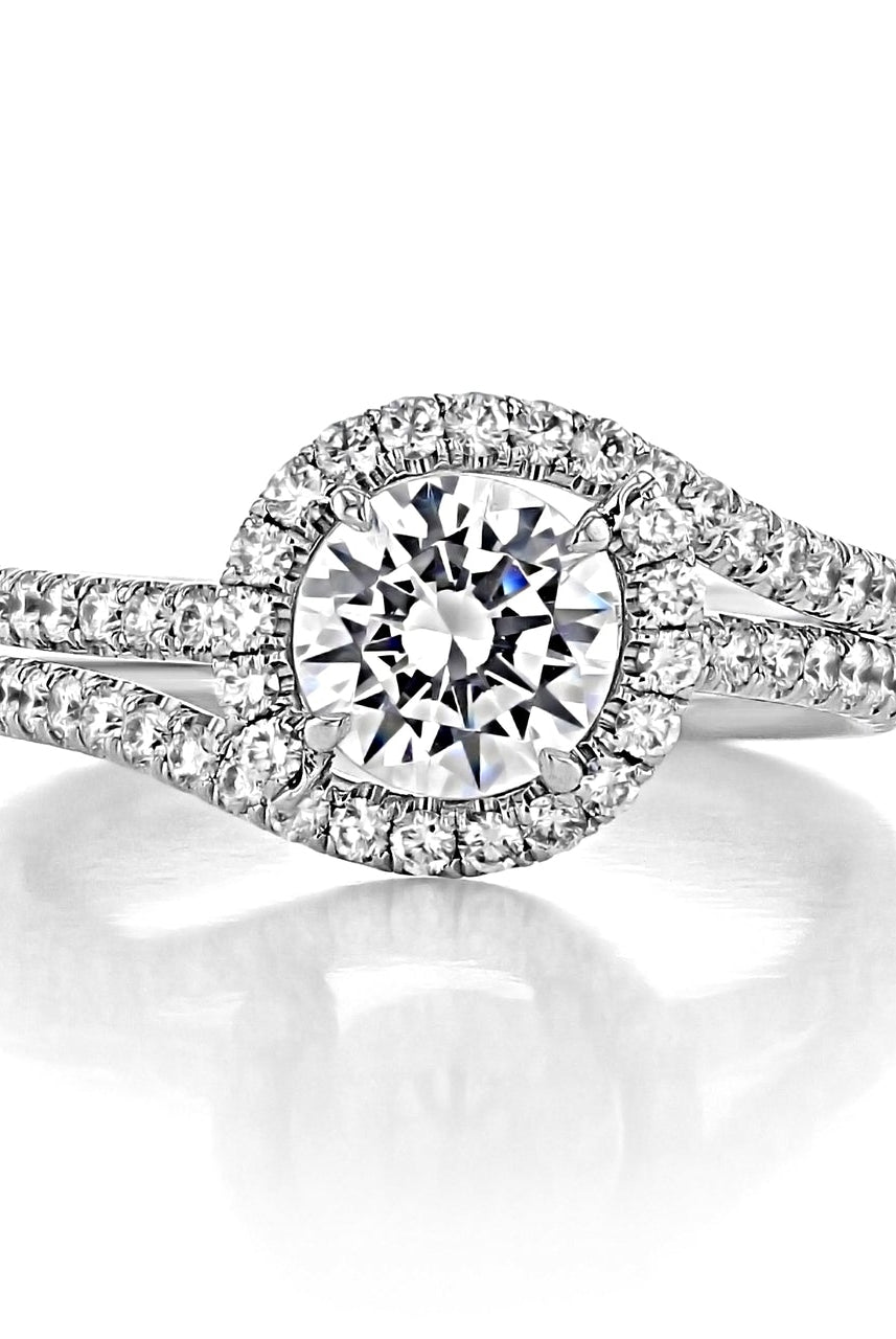 1.0CT Round Halo Moissanite Diamond Double Pave Engagement Ring