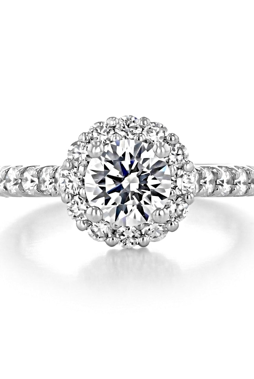1.0ct Round Floral Halo Moissanite Diamond Pave Engagement Ring