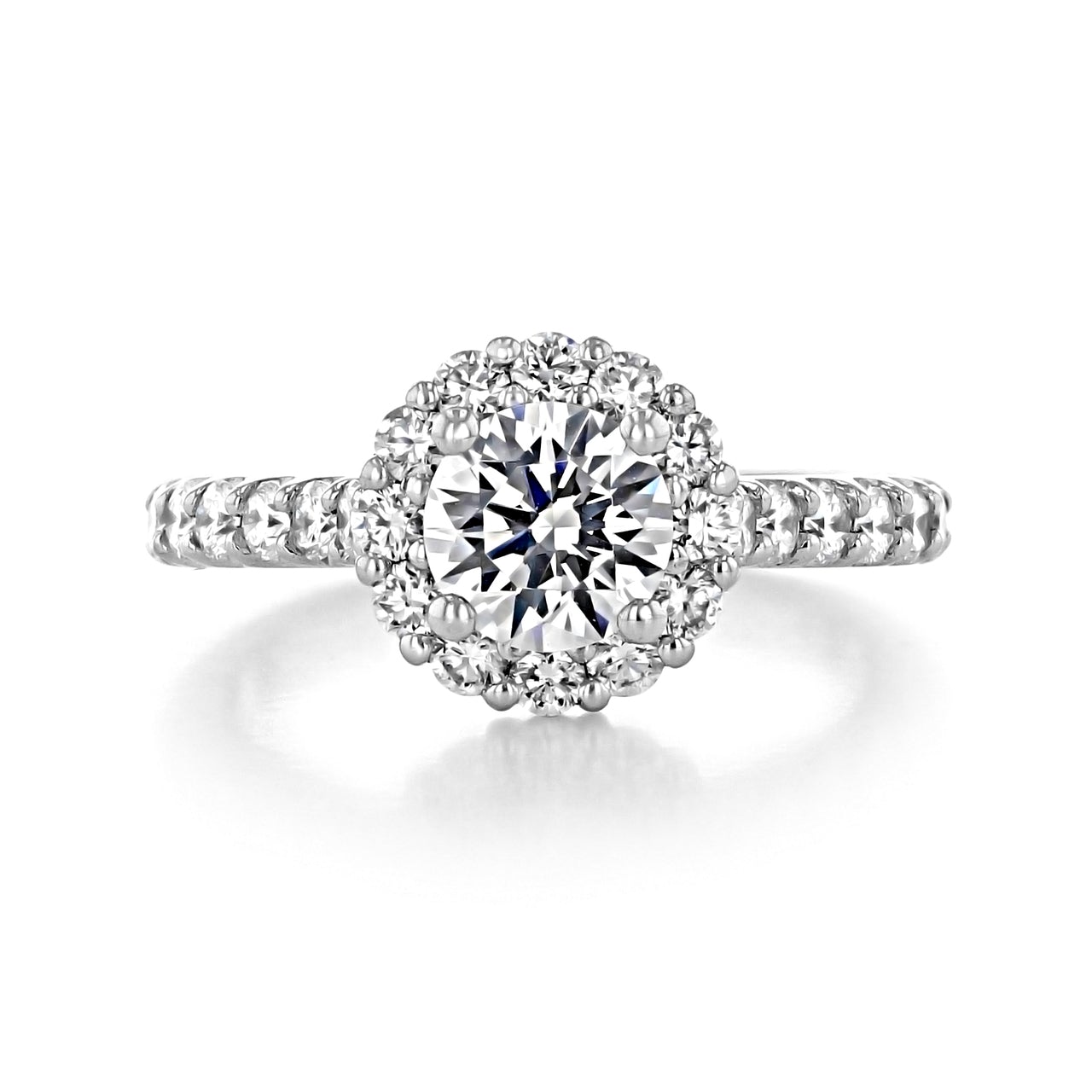 1.0ct Round Floral Halo Moissanite Diamond Pave Engagement Ring