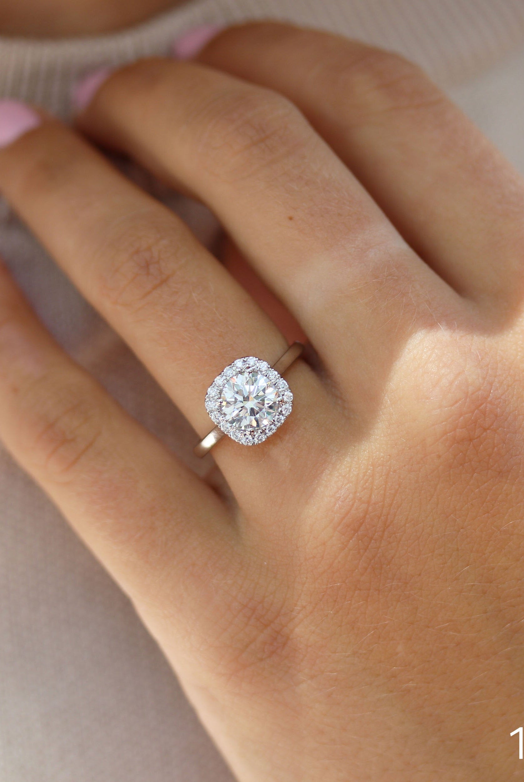1.75CT Cathedral Set Round Moissanite Diamond Halo Engagement Ring For Women