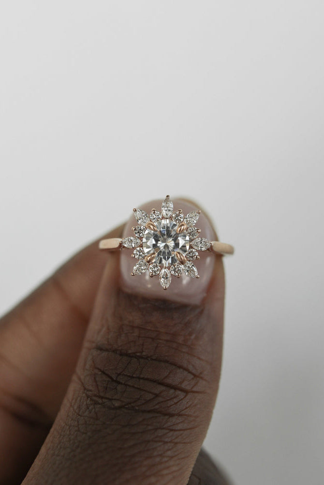 Round Floral Moissanite Ring