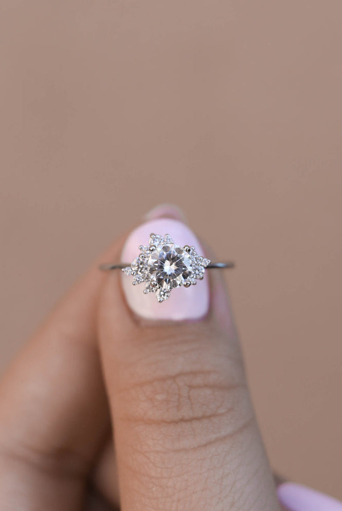 Round Solitaire Cluster Ring
