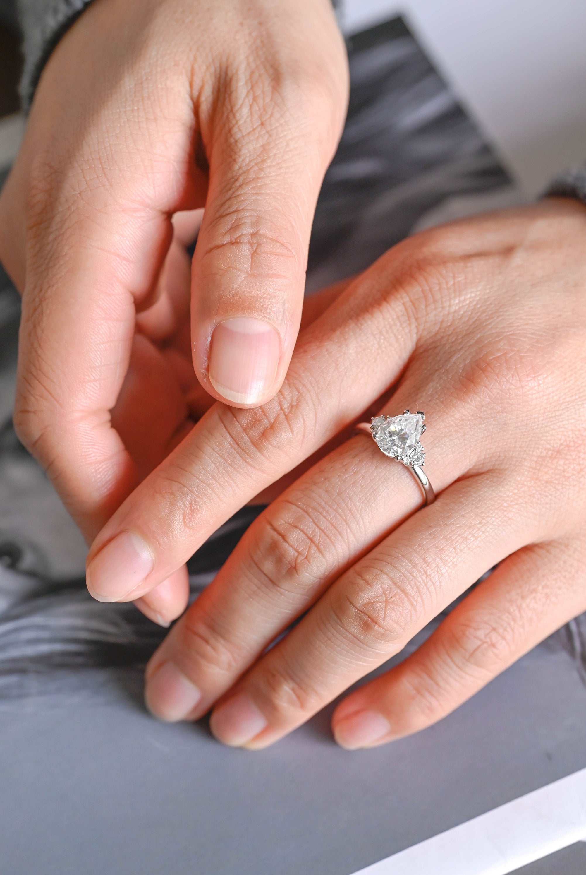 unique pear cluster engagement ring moissanite