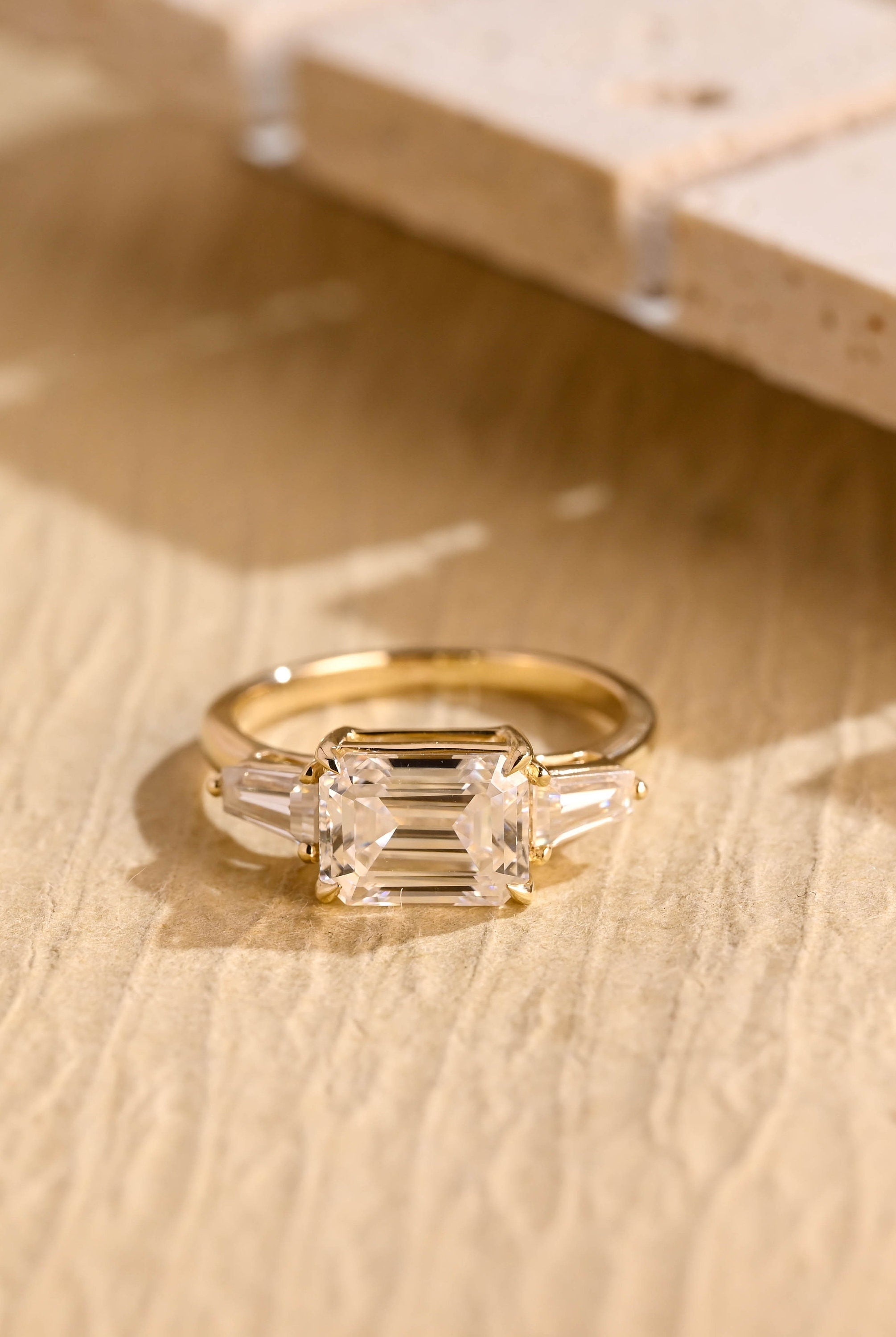East West Moissanite Engagement Ring