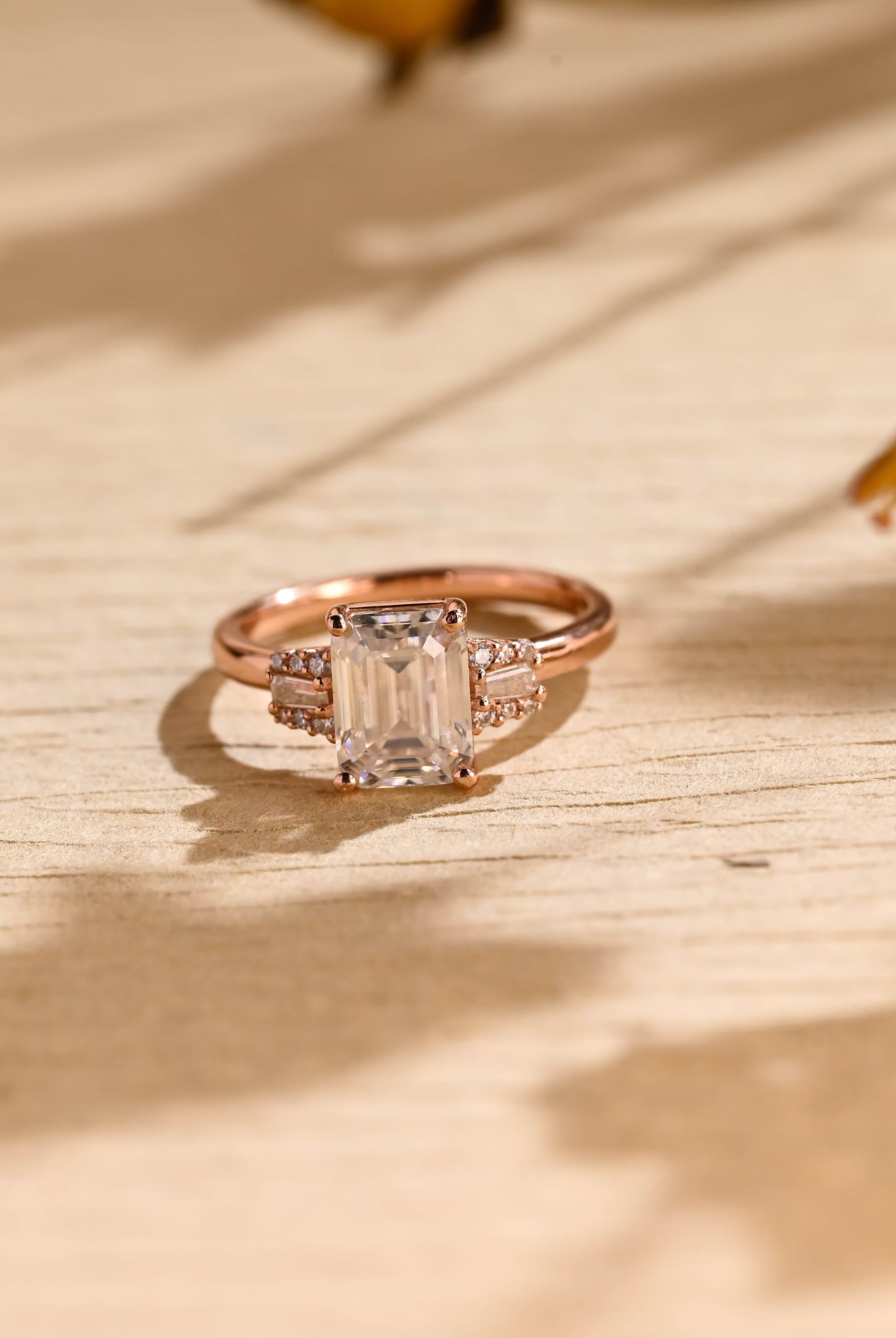 Emerald Cut Moissanite Engagement Ring