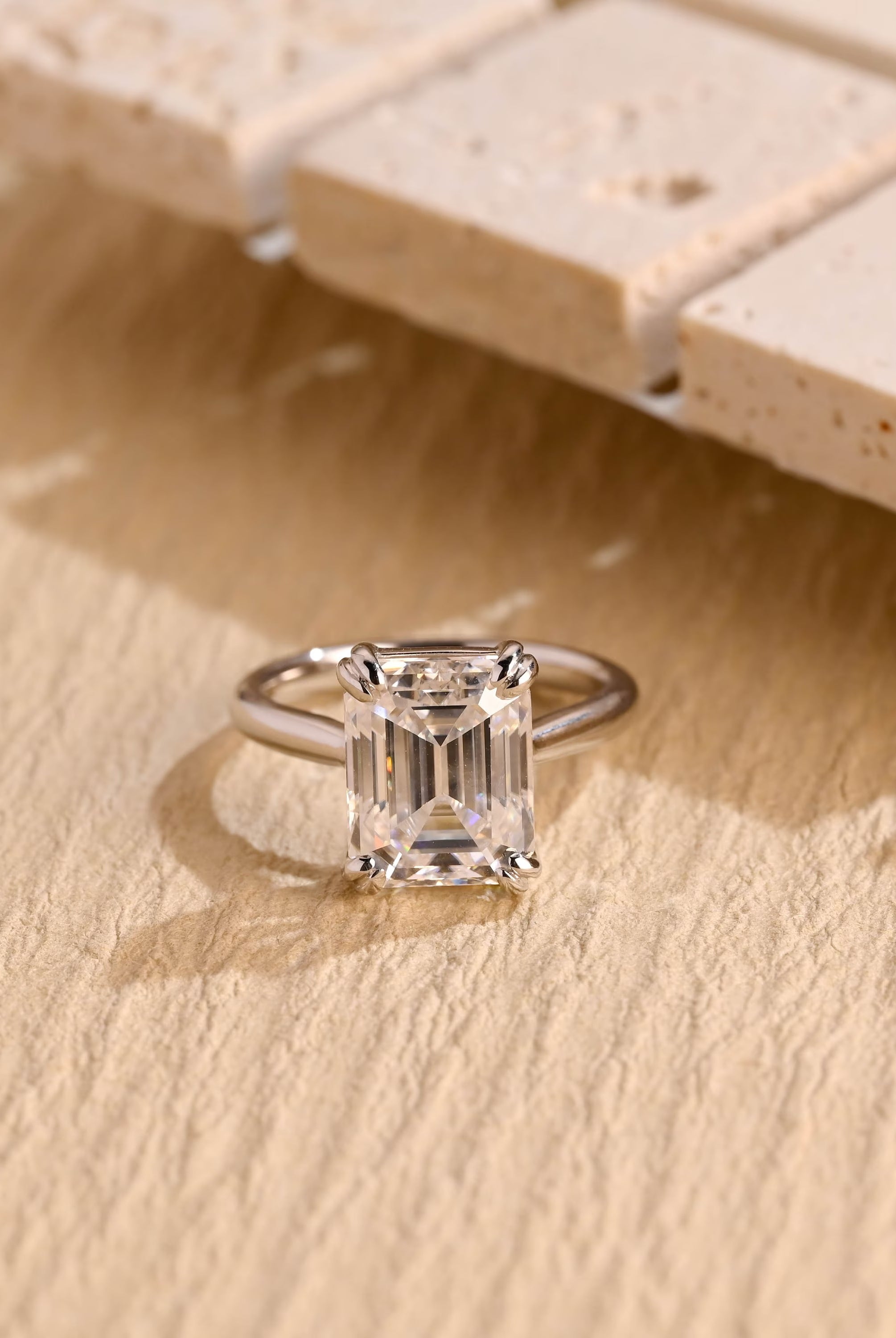 Emerald Cut Solitaire Moissanite Ring