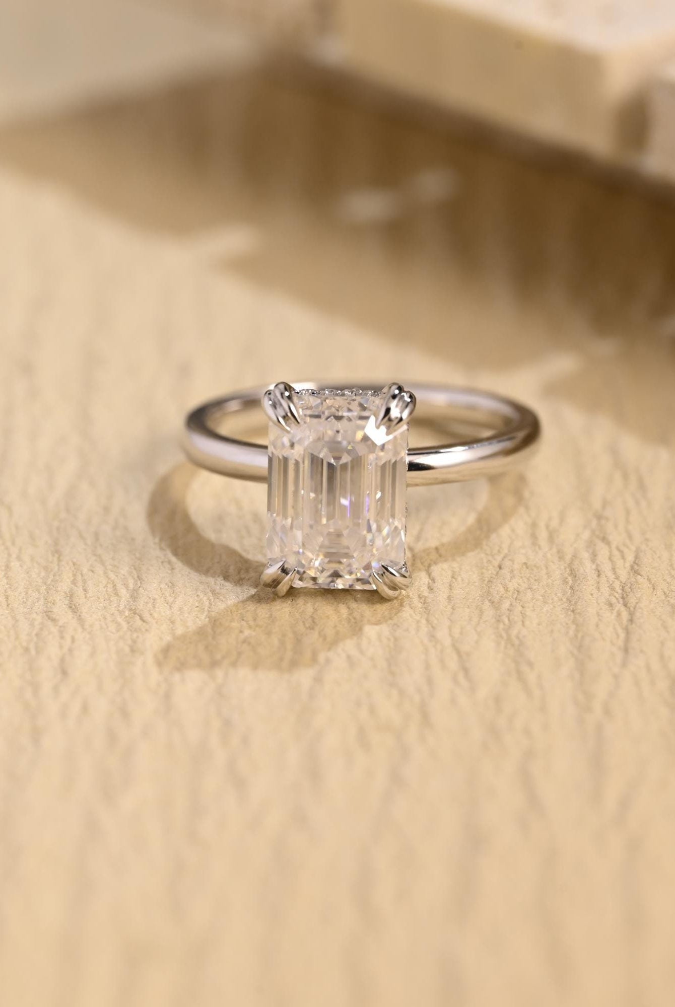 Emerald Cut Hidden Halo Ring