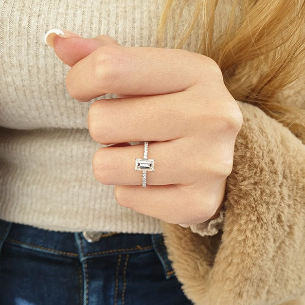 Emerald Cut Moissanite Engagement Ring