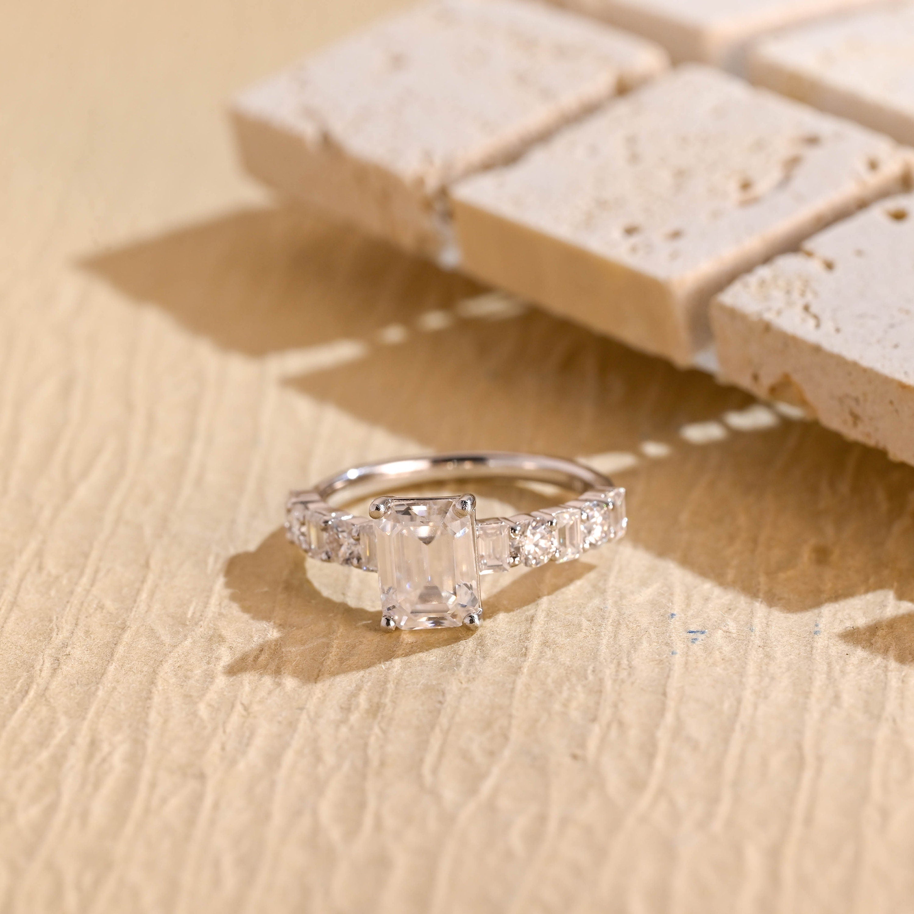 Emerald Cut Moissanite Ring