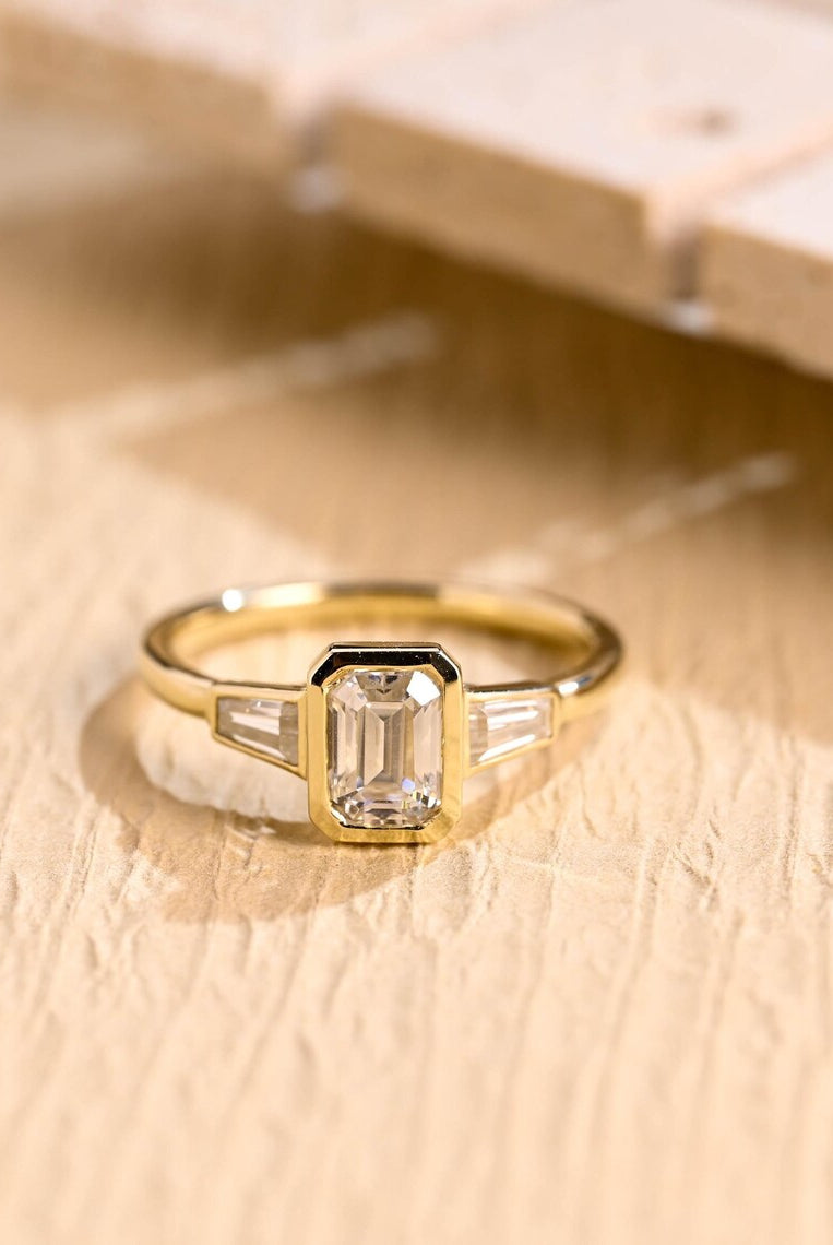 Emerald Cut Moissanite Ring