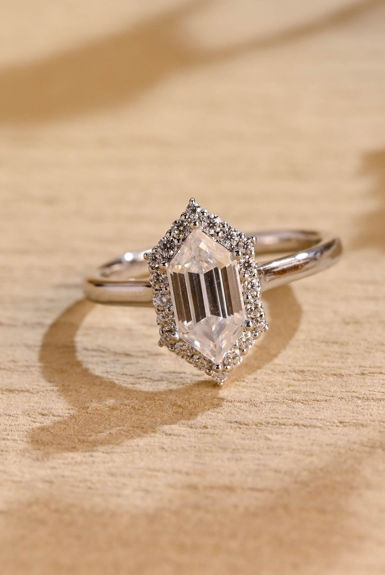 1 Carat Hexagon Cut Moissanite Ring